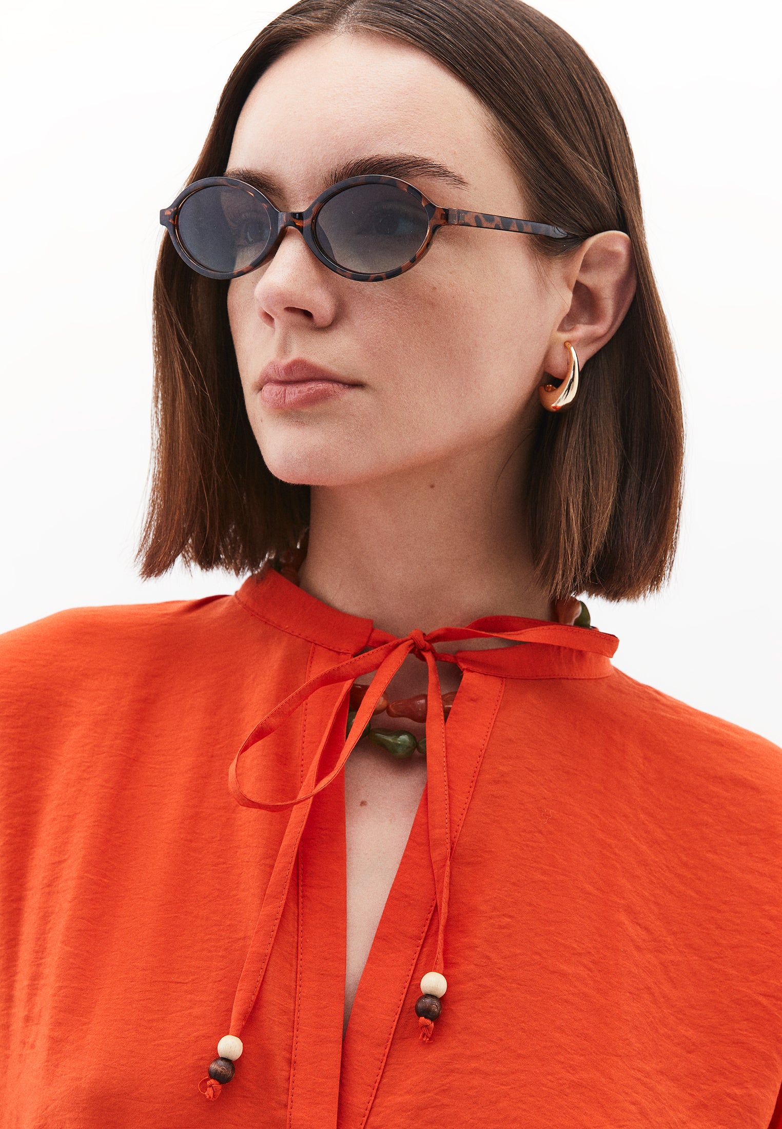 DRAPED V-NECK DRESS - PUREED PUMPKIN