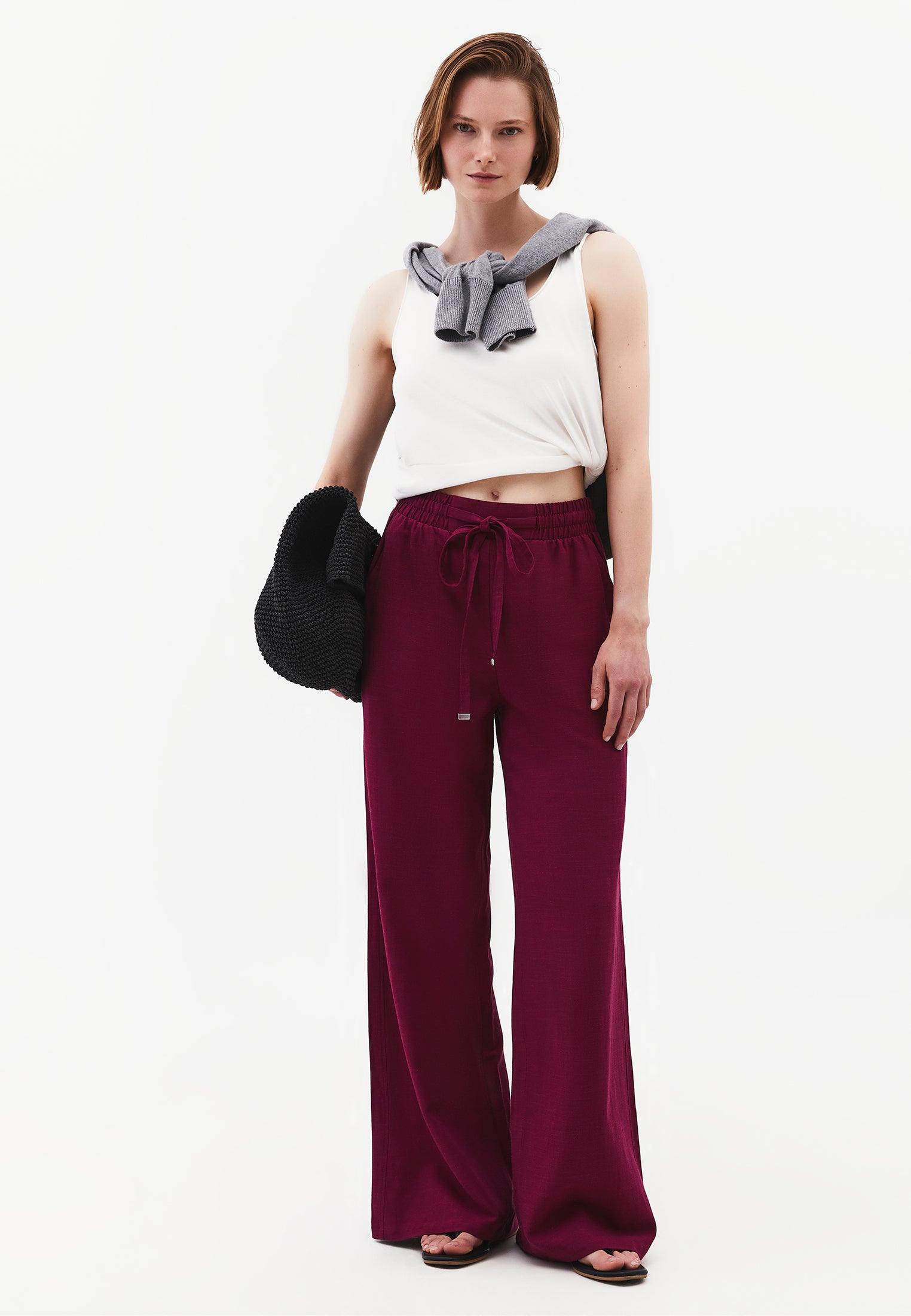 Wide Leg Pants With Elastic Waist - PURPLE POTION