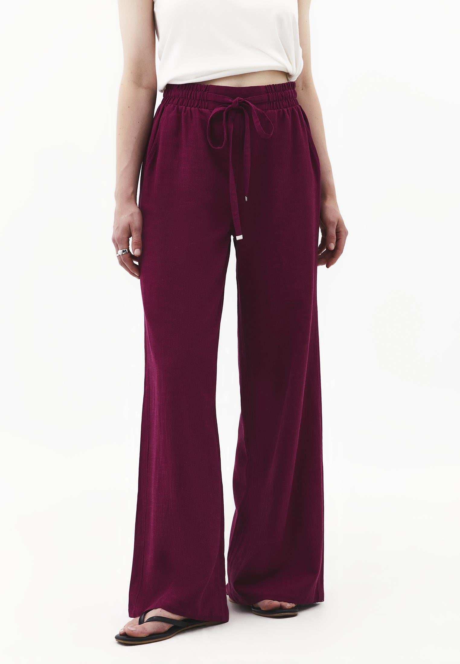 Wide Leg Pants With Elastic Waist - PURPLE POTION
