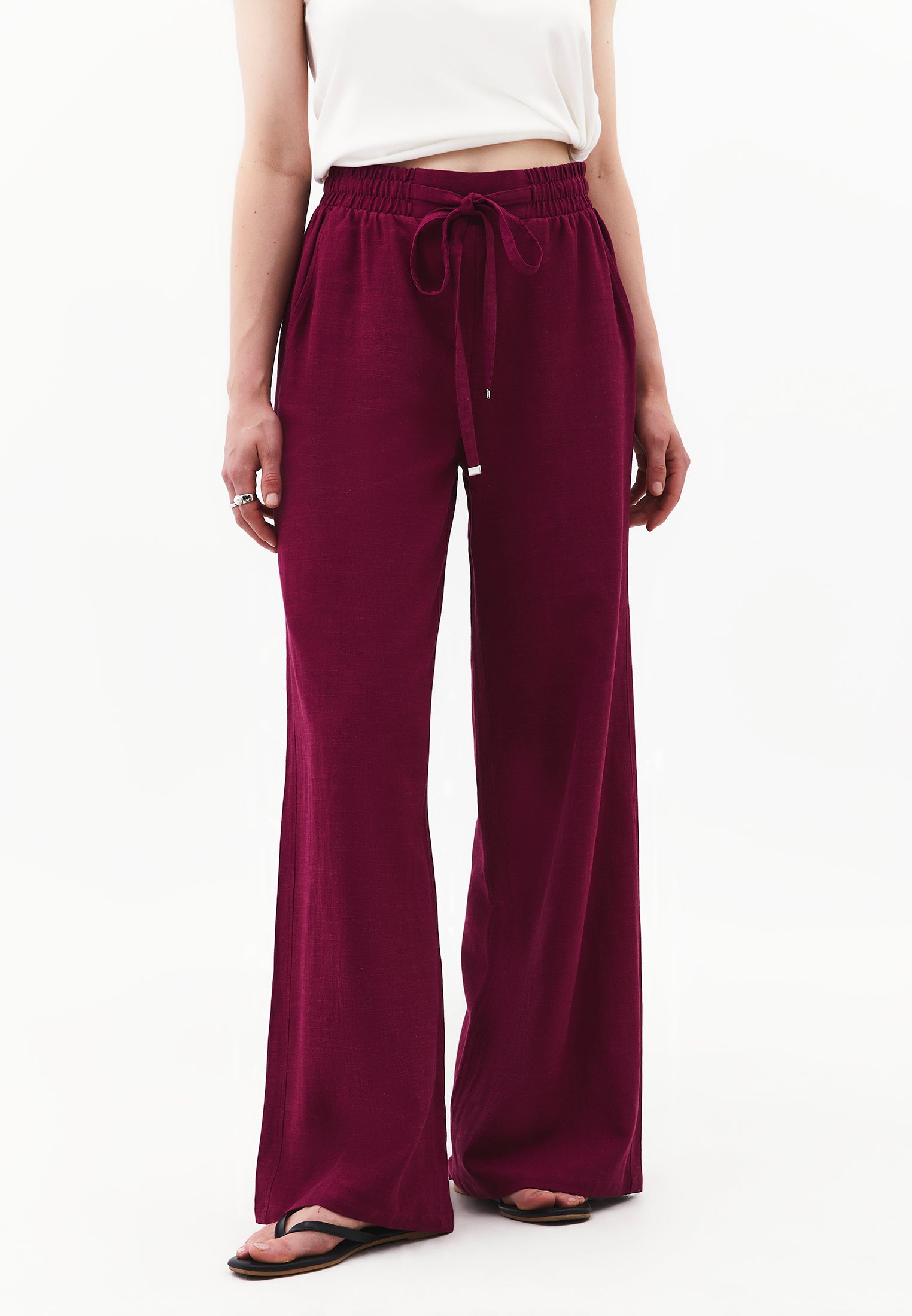 Wide Leg Pants With Elastic Waist - PURPLE POTION