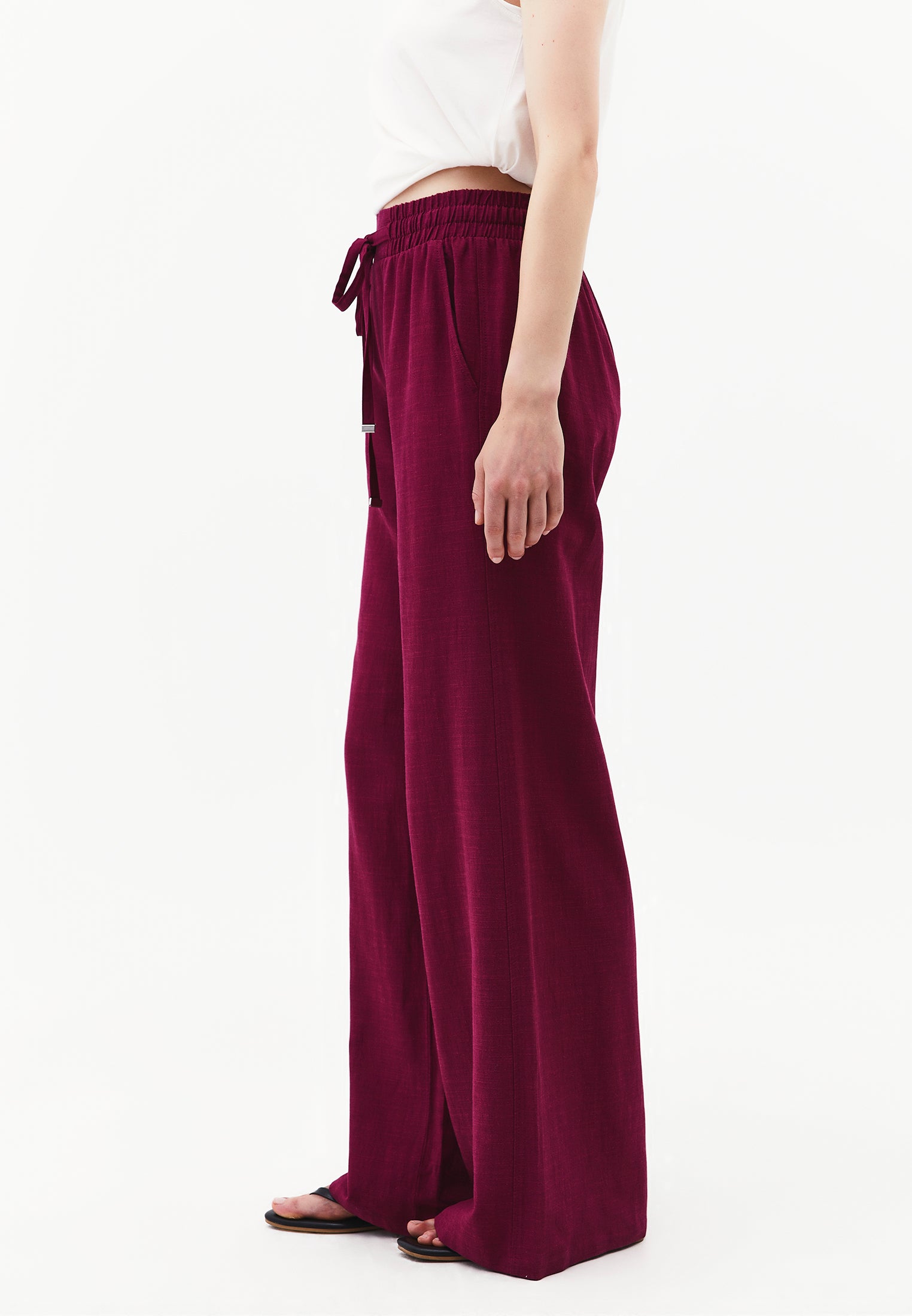 Wide Leg Pants With Elastic Waist - PURPLE POTION