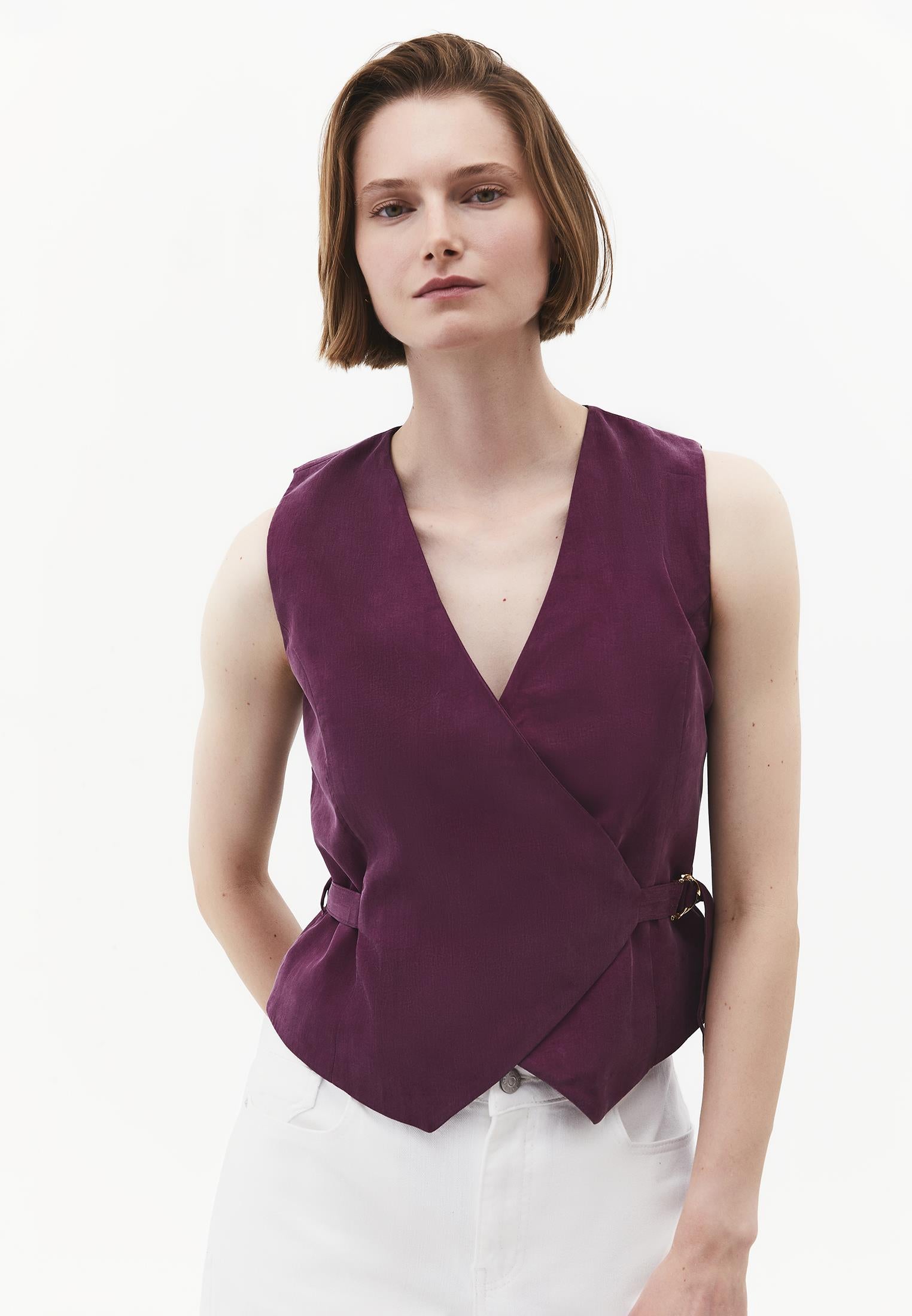 Belted Wrap Vest - PURPLE POTION