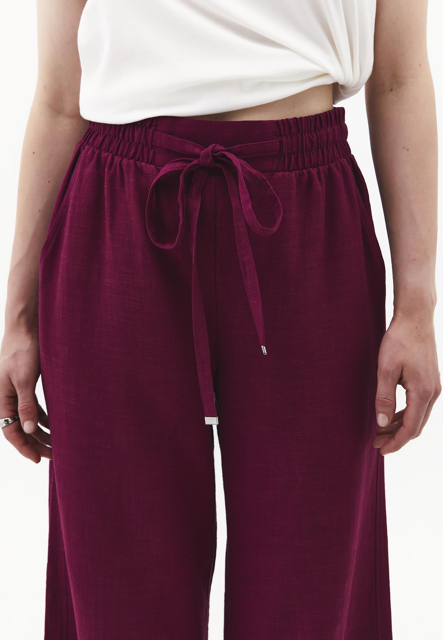 Wide Leg Pants With Elastic Waist - PURPLE POTION