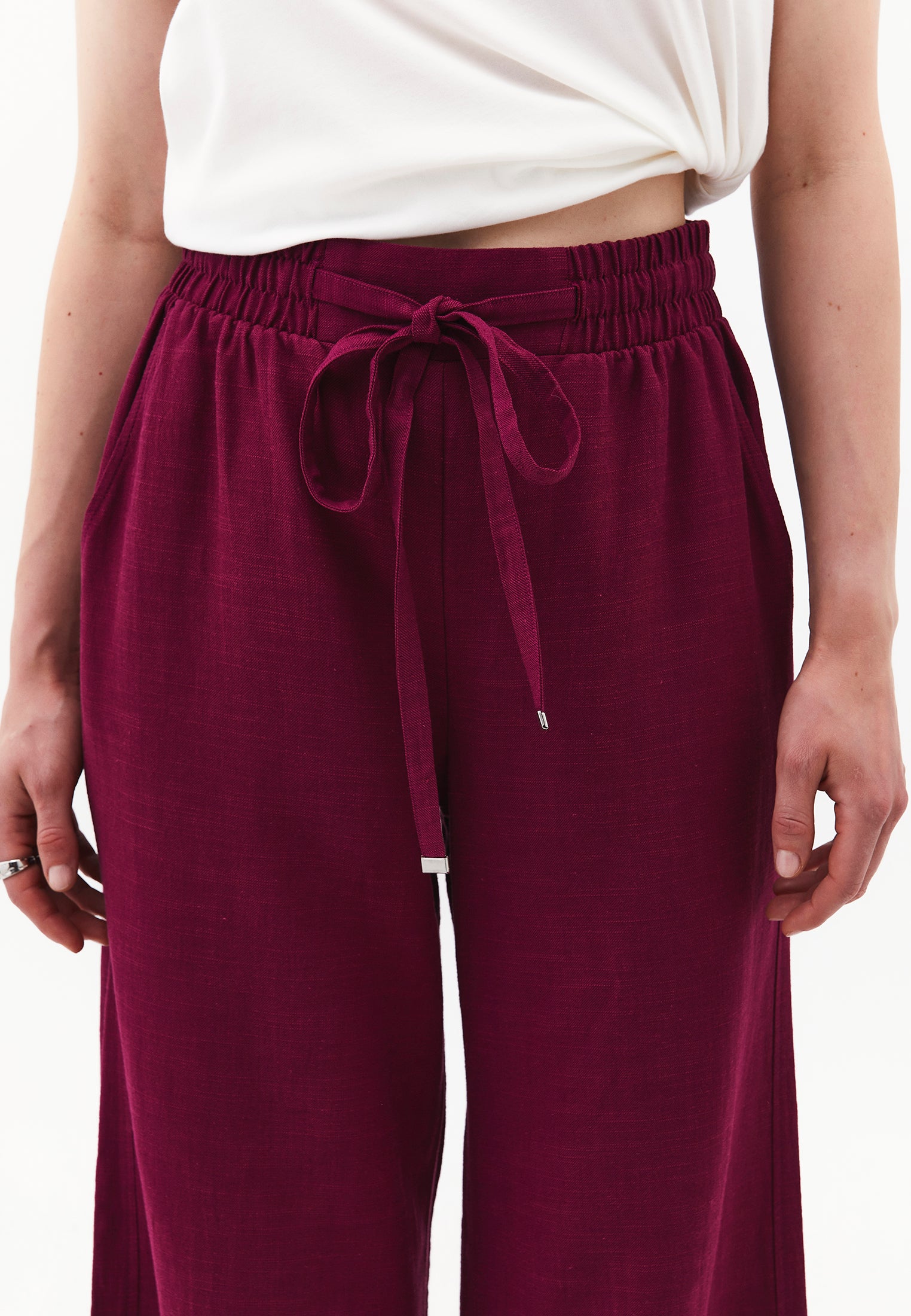 Wide Leg Pants With Elastic Waist - PURPLE POTION