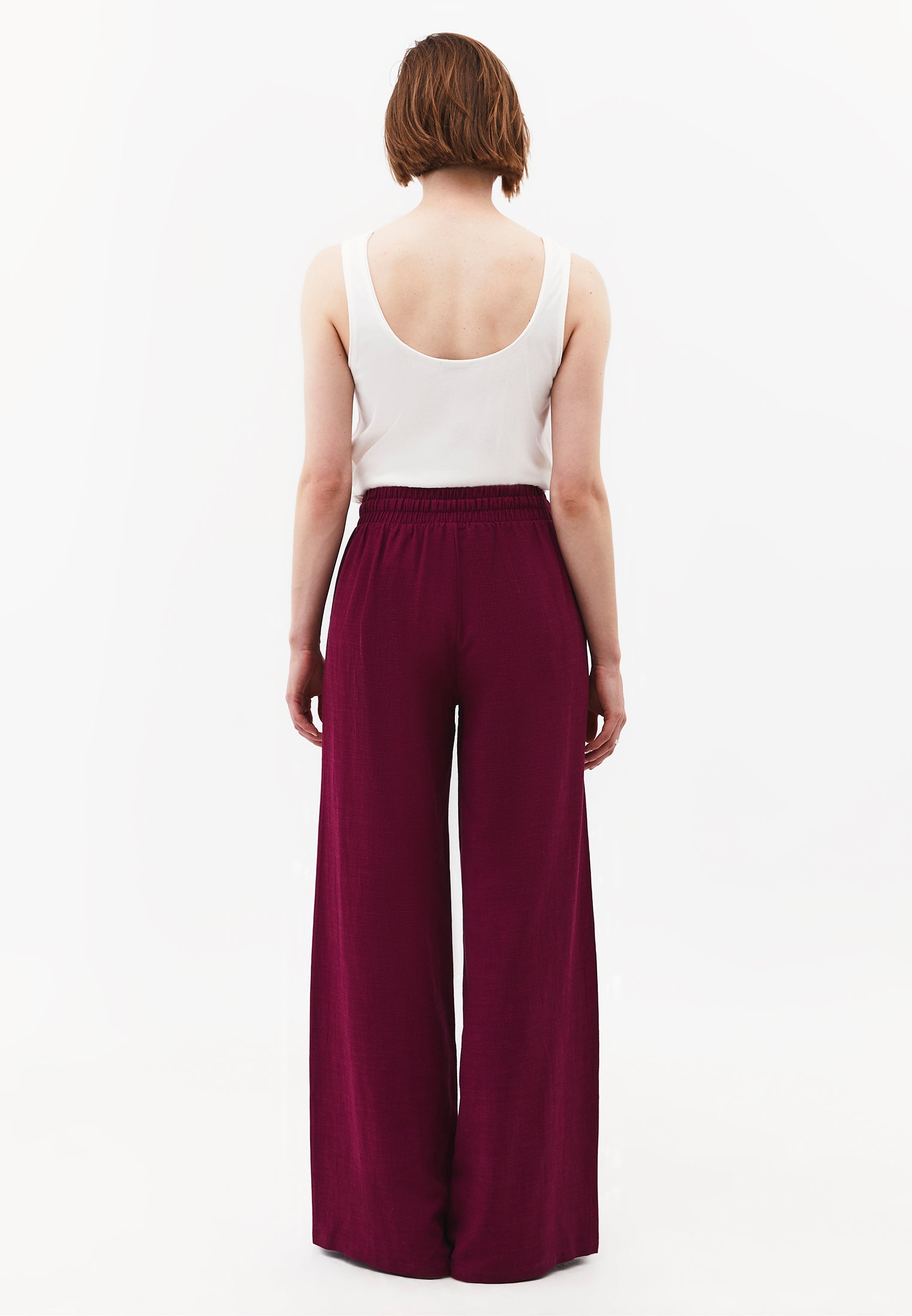 Wide Leg Pants With Elastic Waist - PURPLE POTION