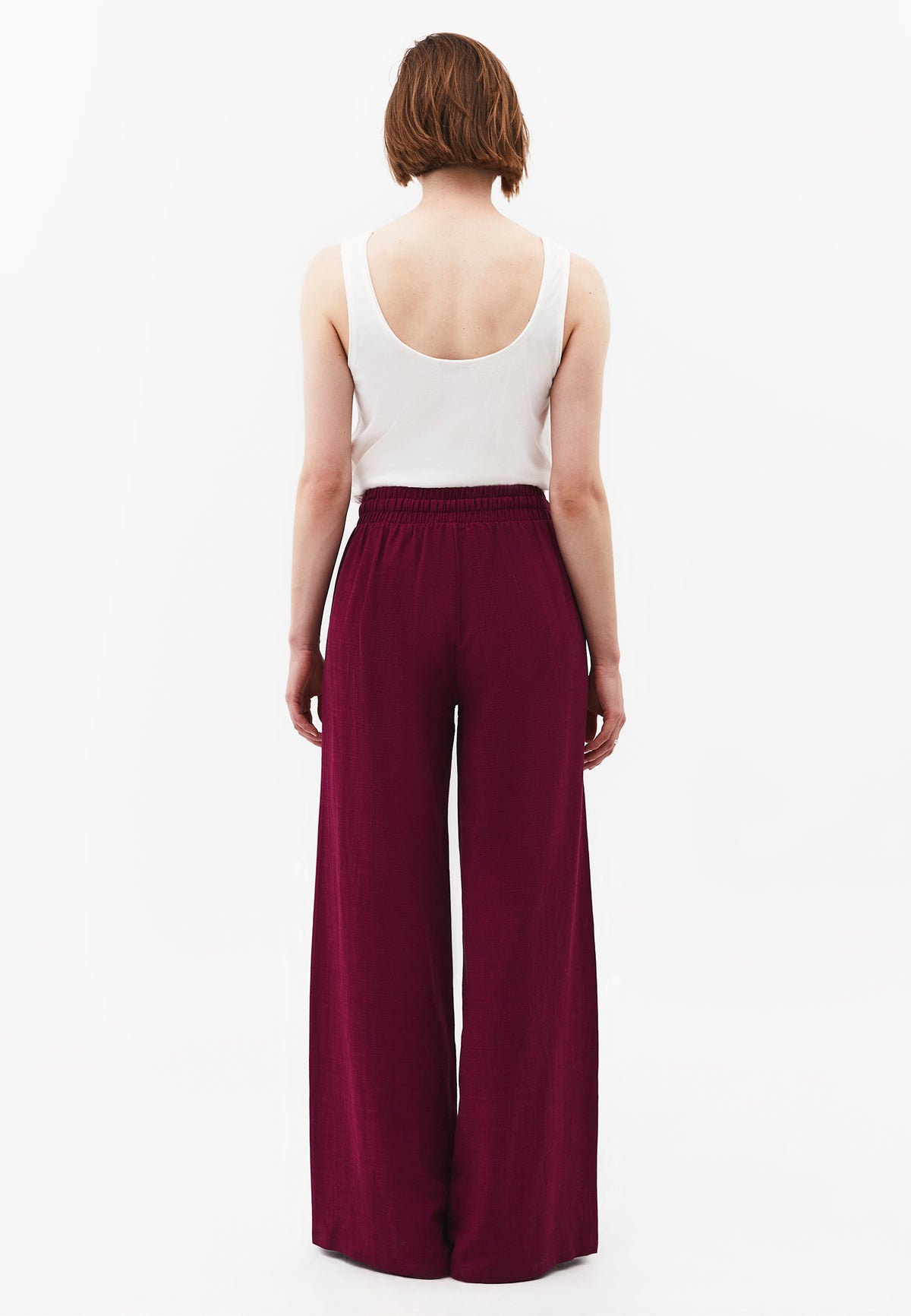 Wide Leg Pants With Elastic Waist - Purple