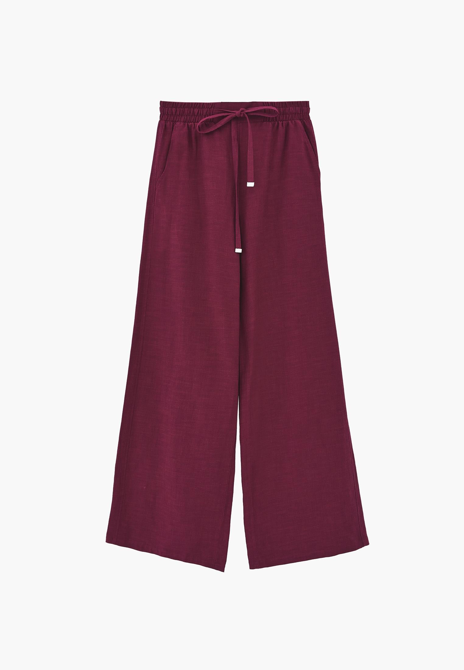 Wide Leg Pants With Elastic Waist - PURPLE POTION