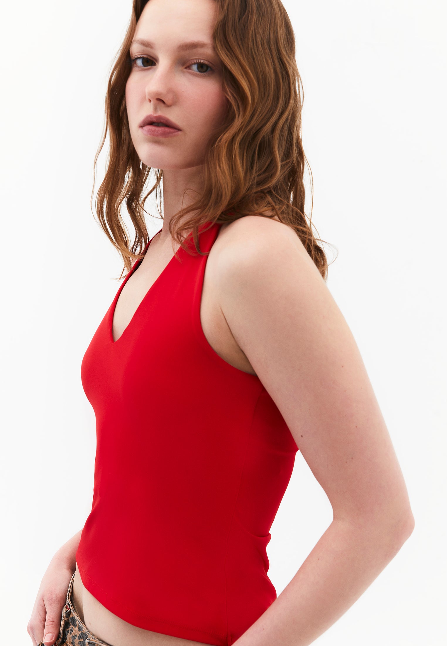 Halter Neck Button Detailed Blouse - RACING RED