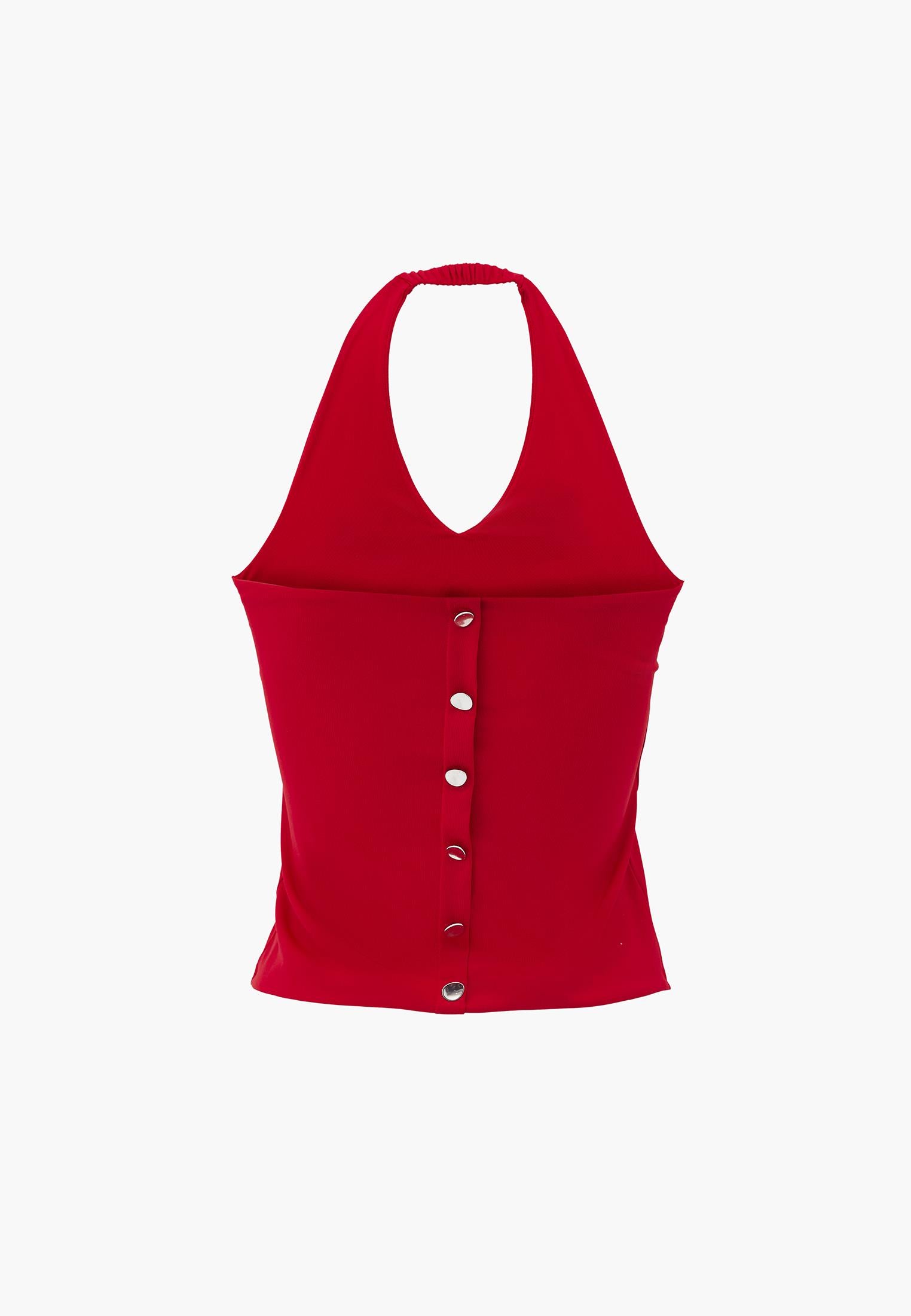 Halter Neck Button Detailed Blouse - RACING RED