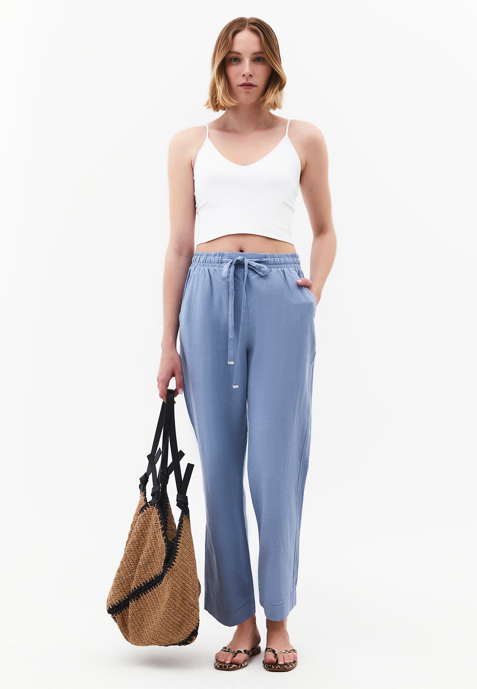 High Waist Carrot Leg Elasticated Pants - RAIN WASHED