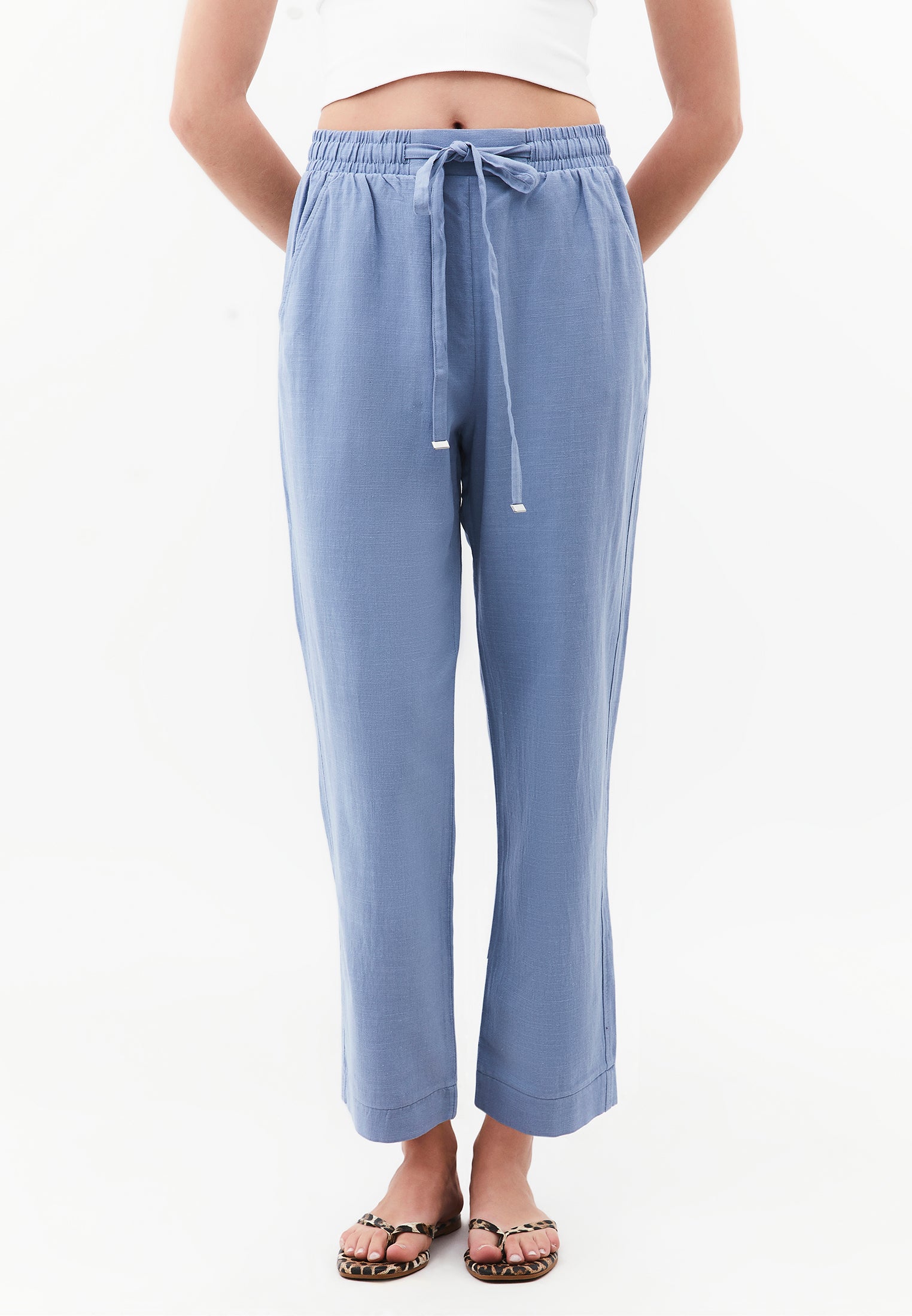 High Waist Carrot Leg Elasticated Pants - RAIN WASHED