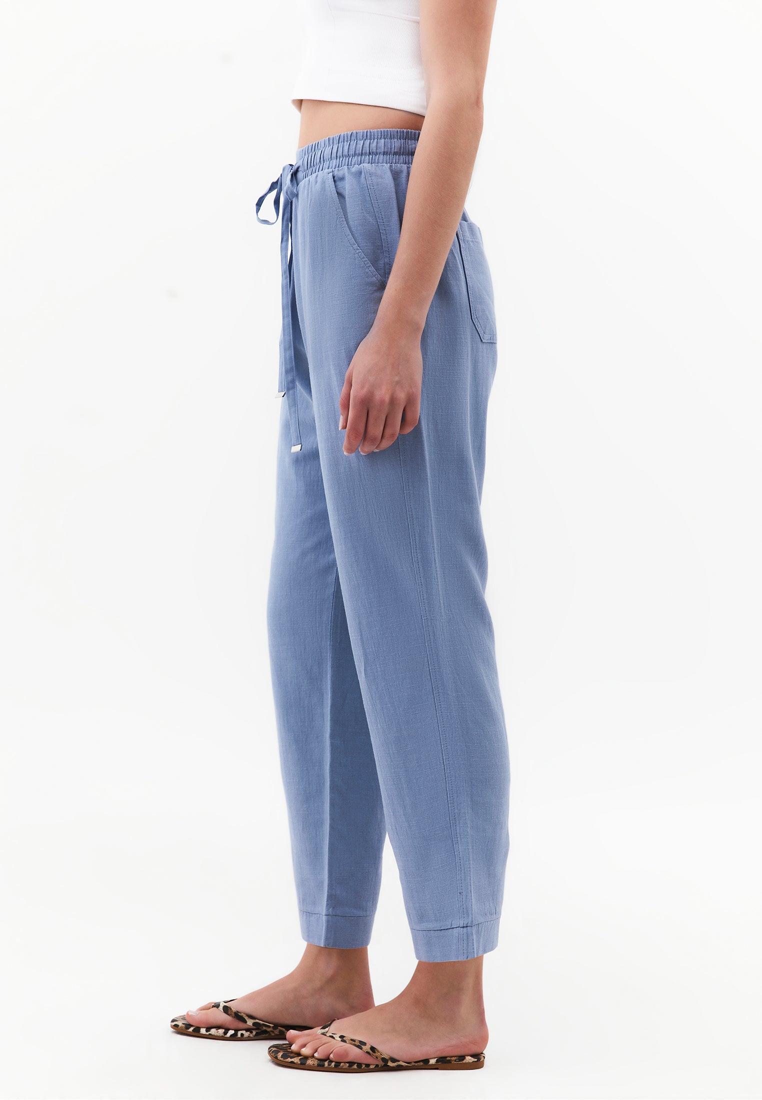 High Waist Carrot Leg Elasticated Pants - RAIN WASHED