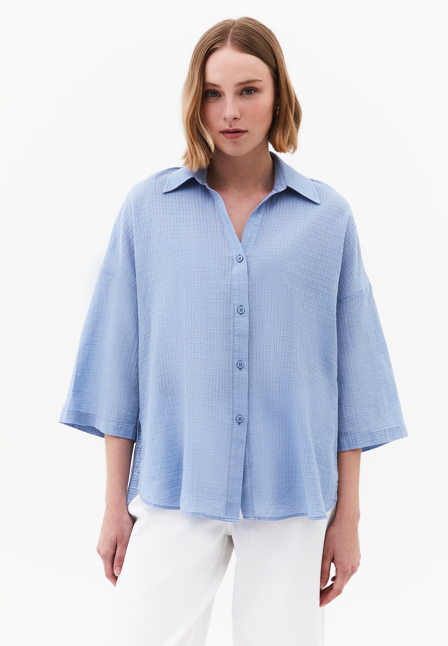 Button Detailed Oversize Shirt - RAIN WASHED