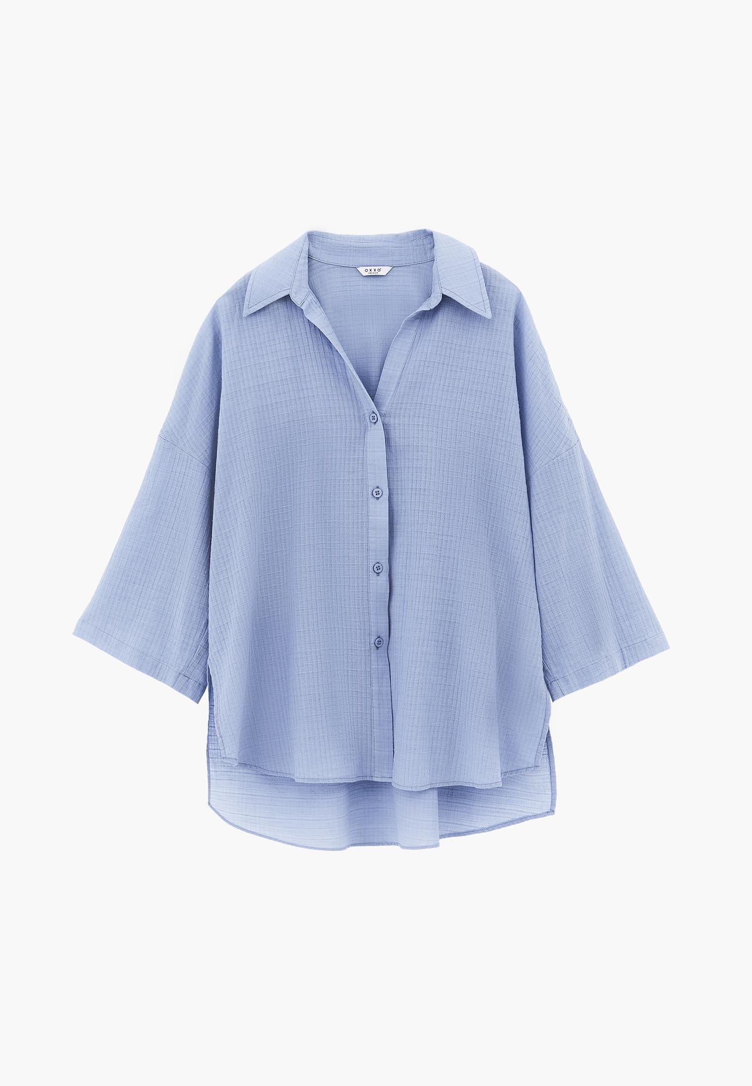 Button Detailed Oversize Shirt - RAIN WASHED