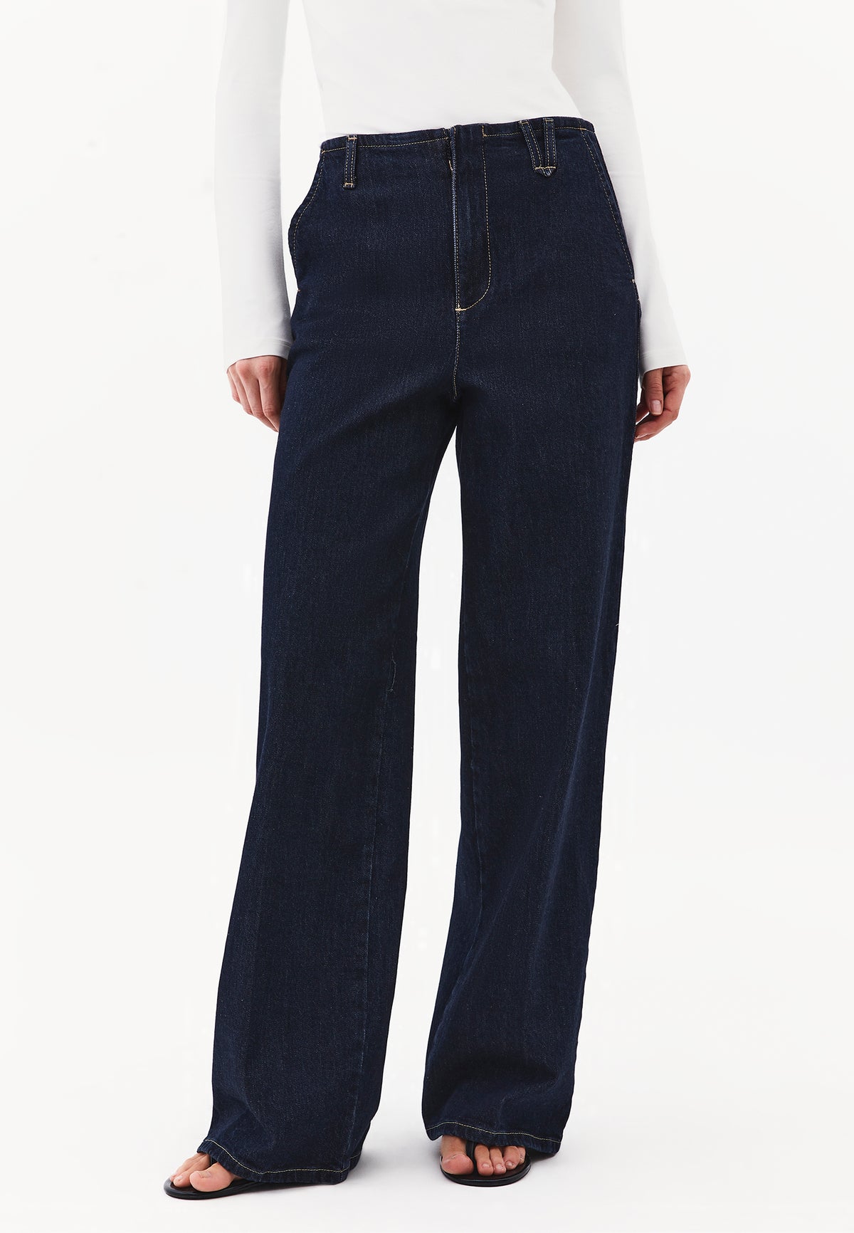 Straight Long High Waist Denim Pants - Blue