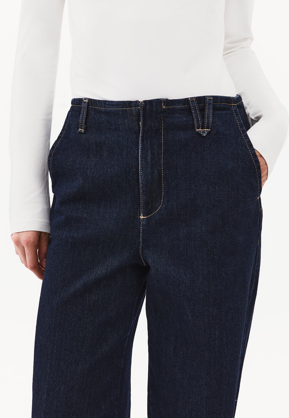 Straight Long High Waist Denim Pants - Blue