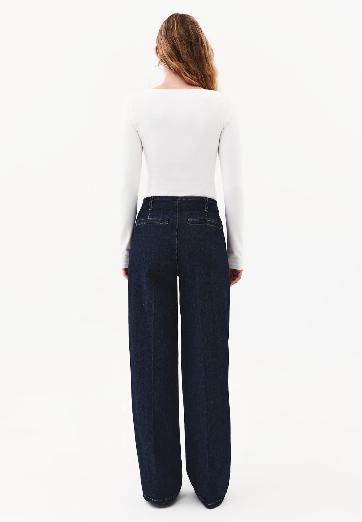 Straight Long High Waist Denim Pants - Blue