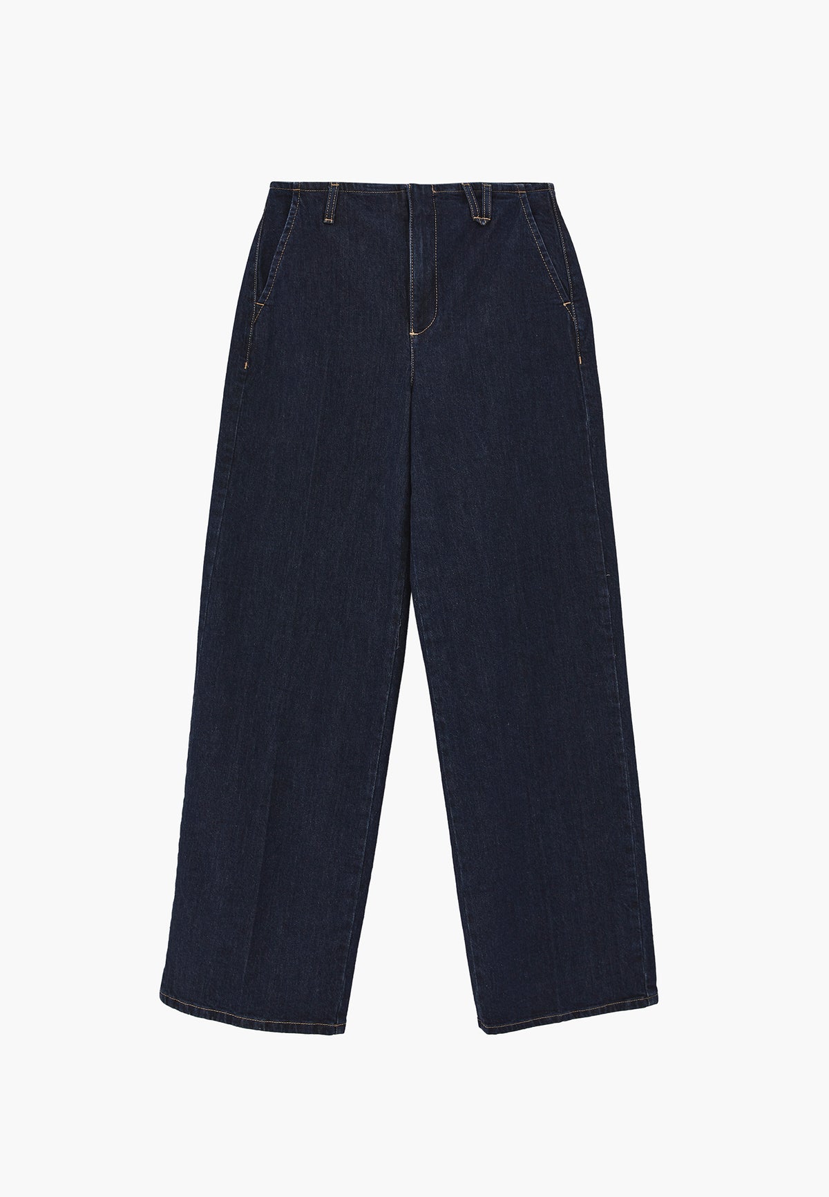 Straight Long High Waist Denim Pants - Blue
