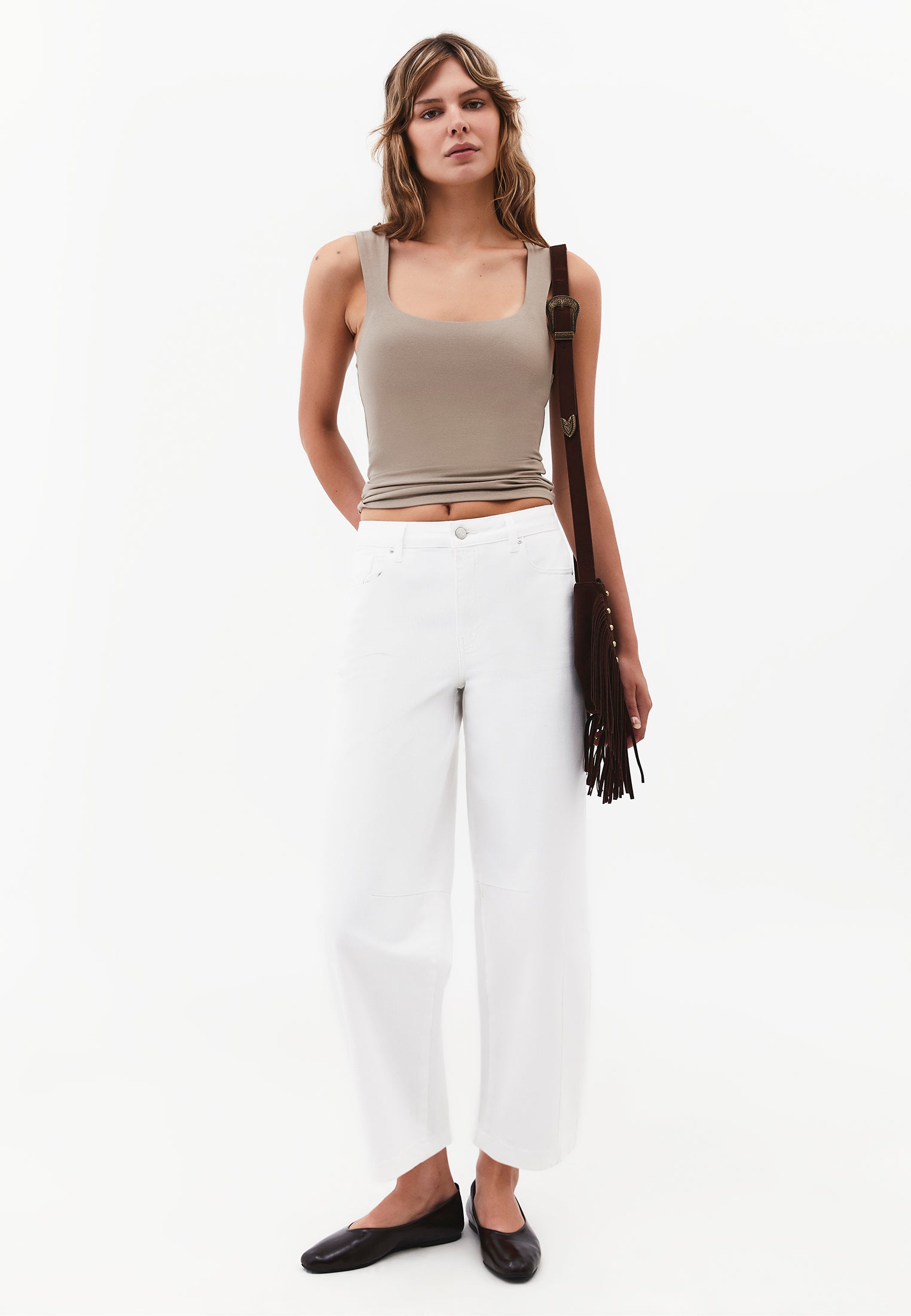 Square Neck Bodycon Standard Tank Top - ROASTED CASHEW