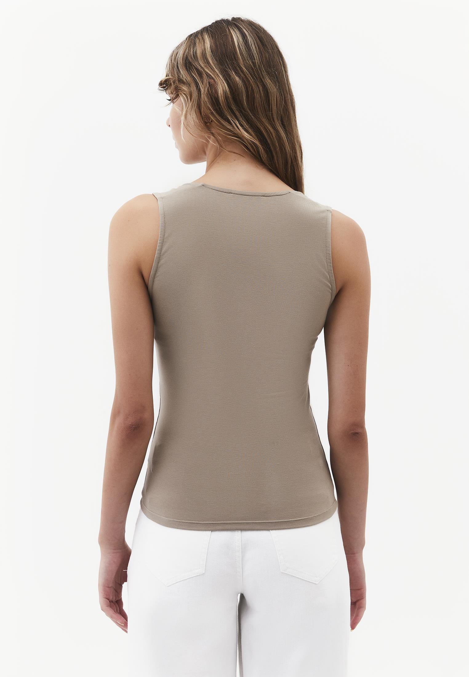 Square Neck Bodycon Standard Tank Top - ROASTED CASHEW