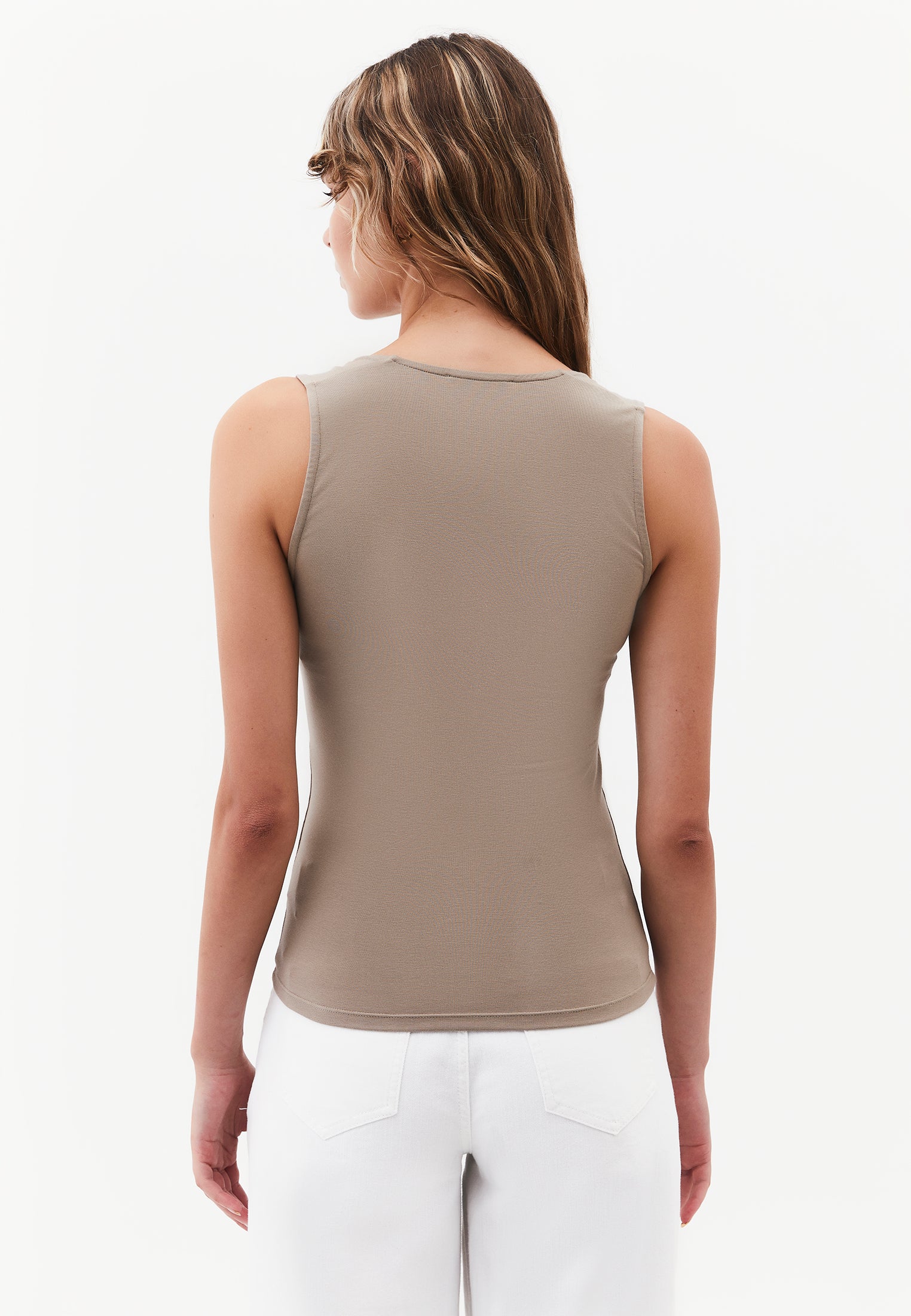 Square Neck Bodycon Standard Tank Top - ROASTED CASHEW