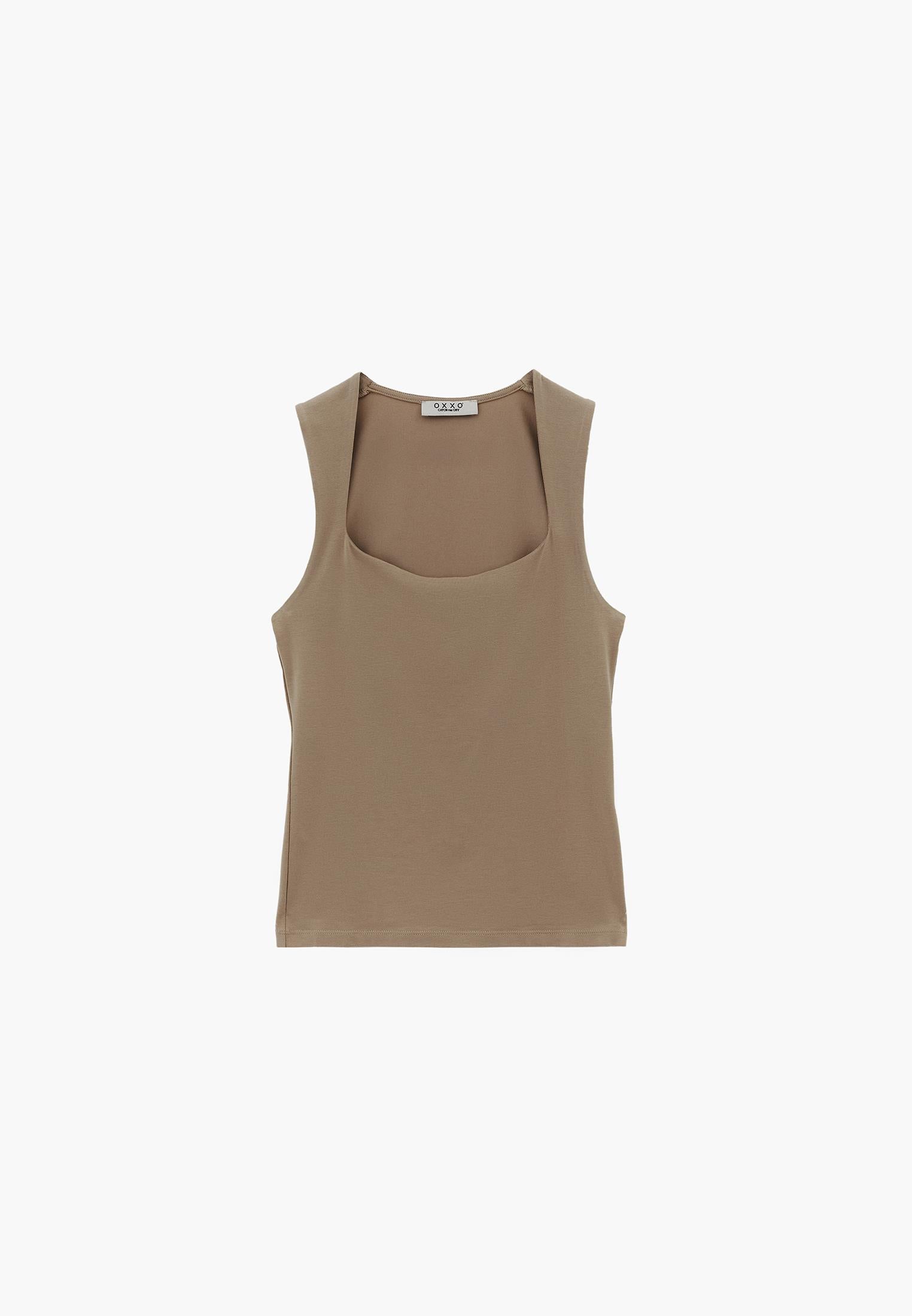 Square Neck Bodycon Standard Tank Top - ROASTED CASHEW