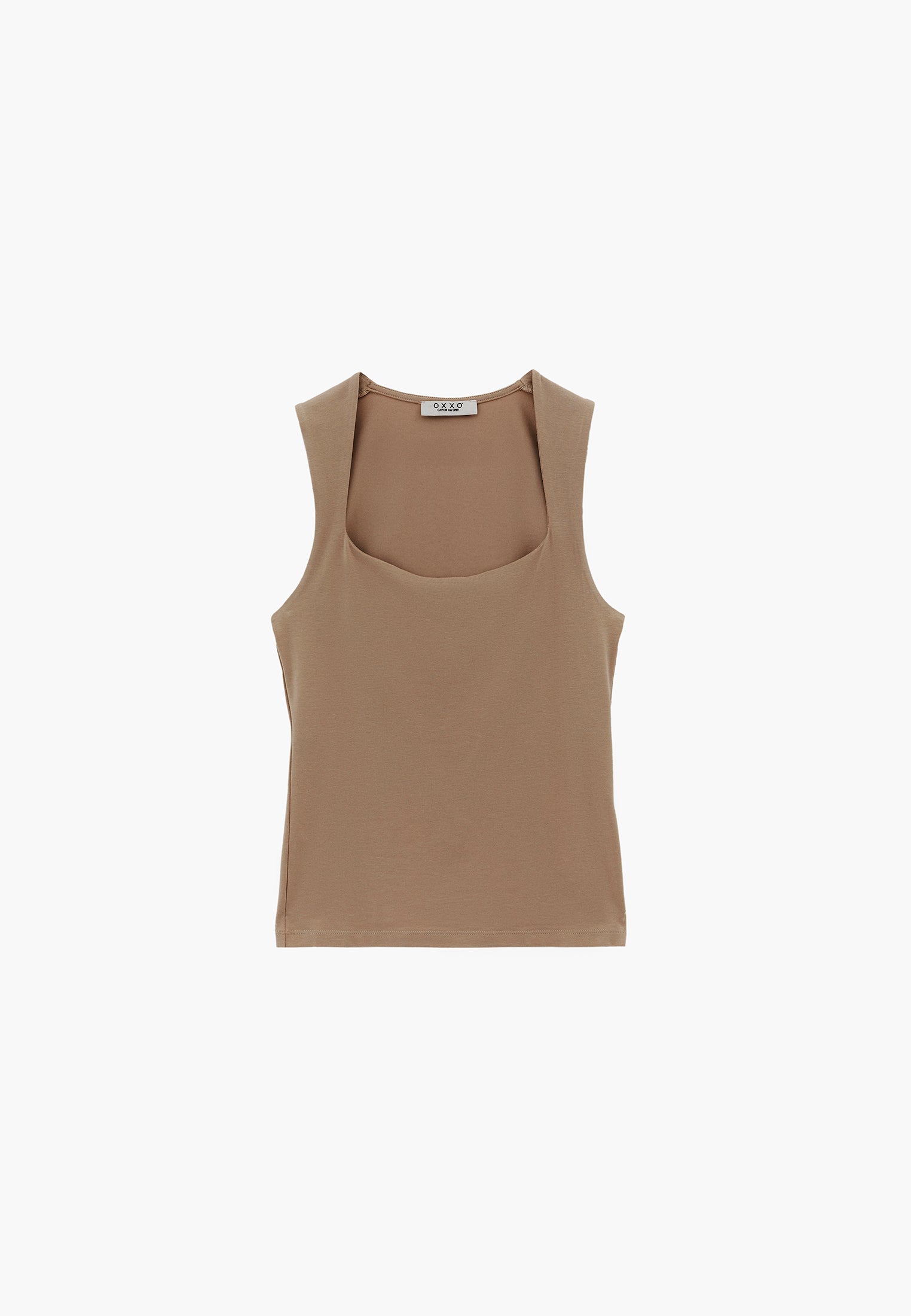 Square Neck Bodycon Standard Tank Top - ROASTED CASHEW