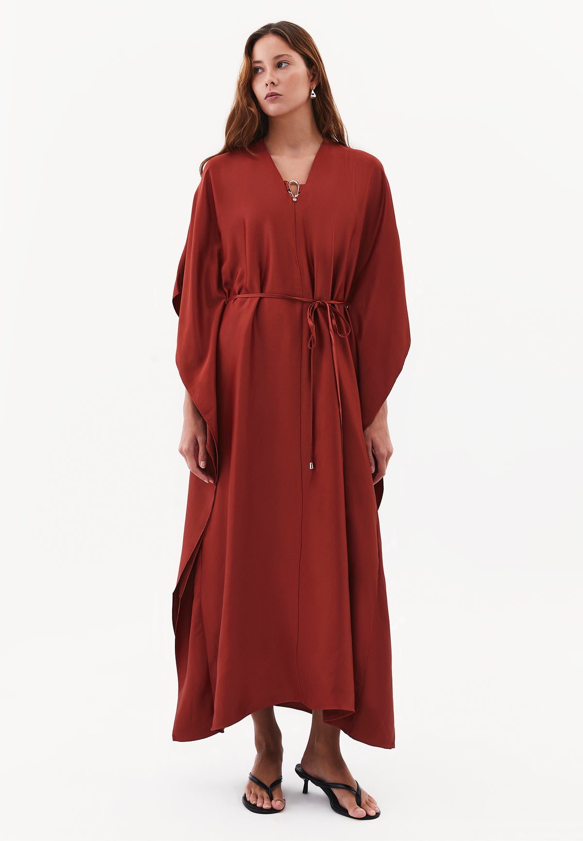 Long Dress with Belt and Buckle - ROASTED RUSSET