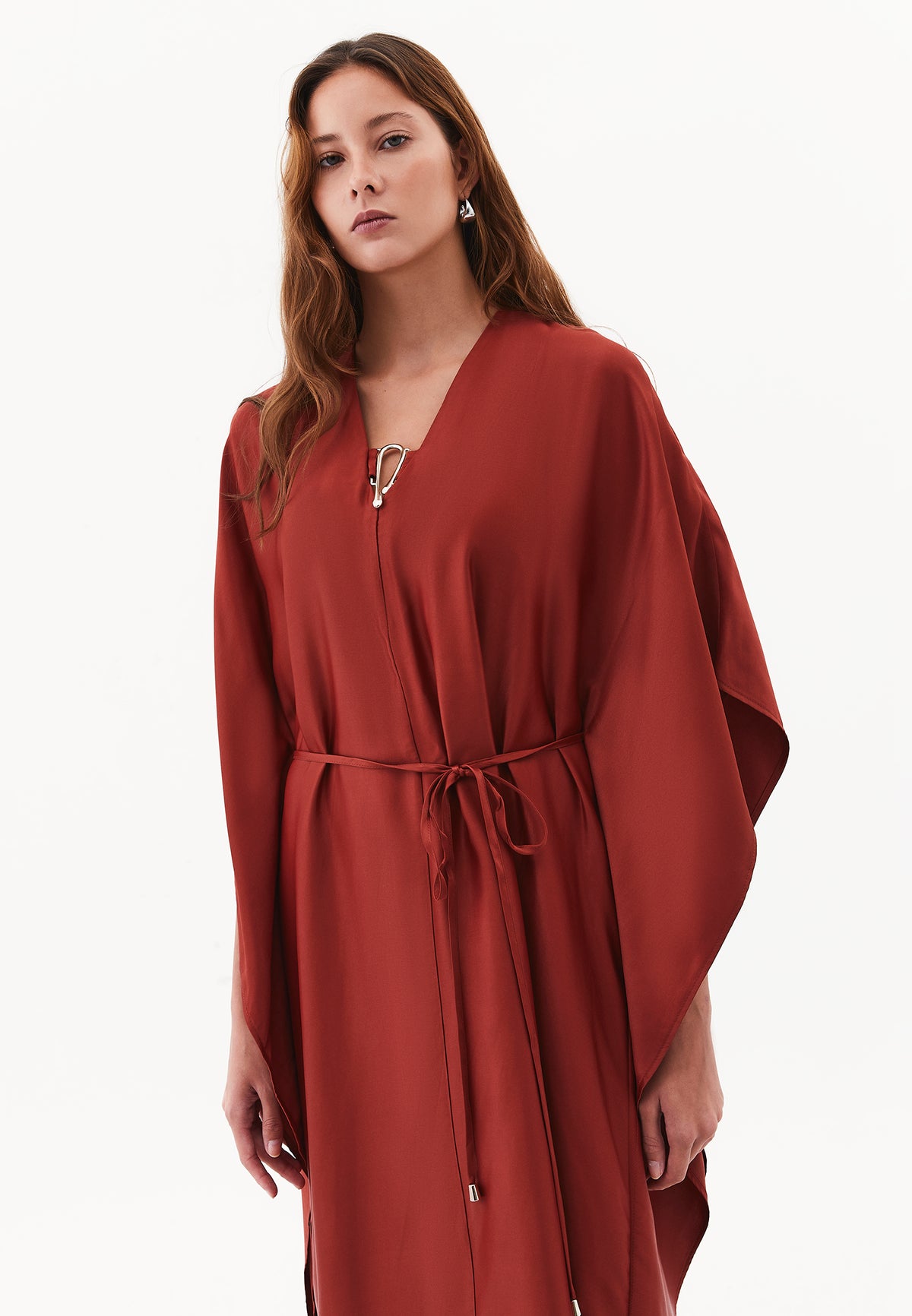 Long Dress with Belt and Buckle - ROASTED RUSSET