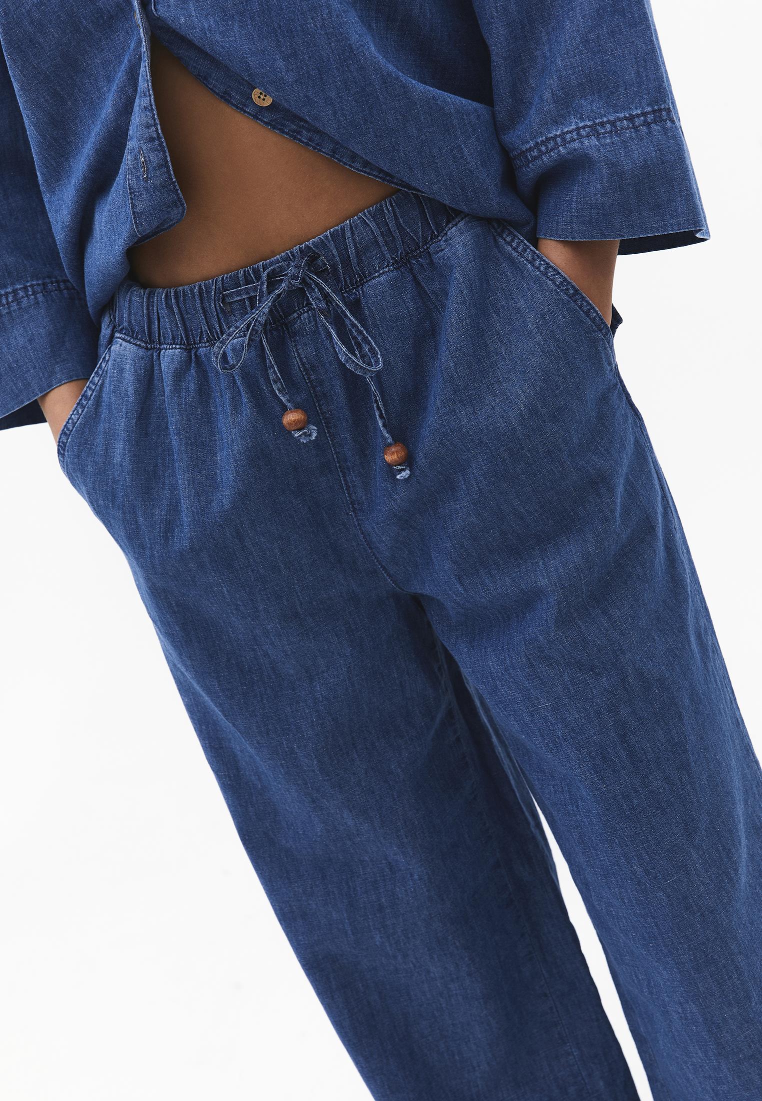 High Waist Wide Leg Denim Pants - RODEO BLUE DENIM