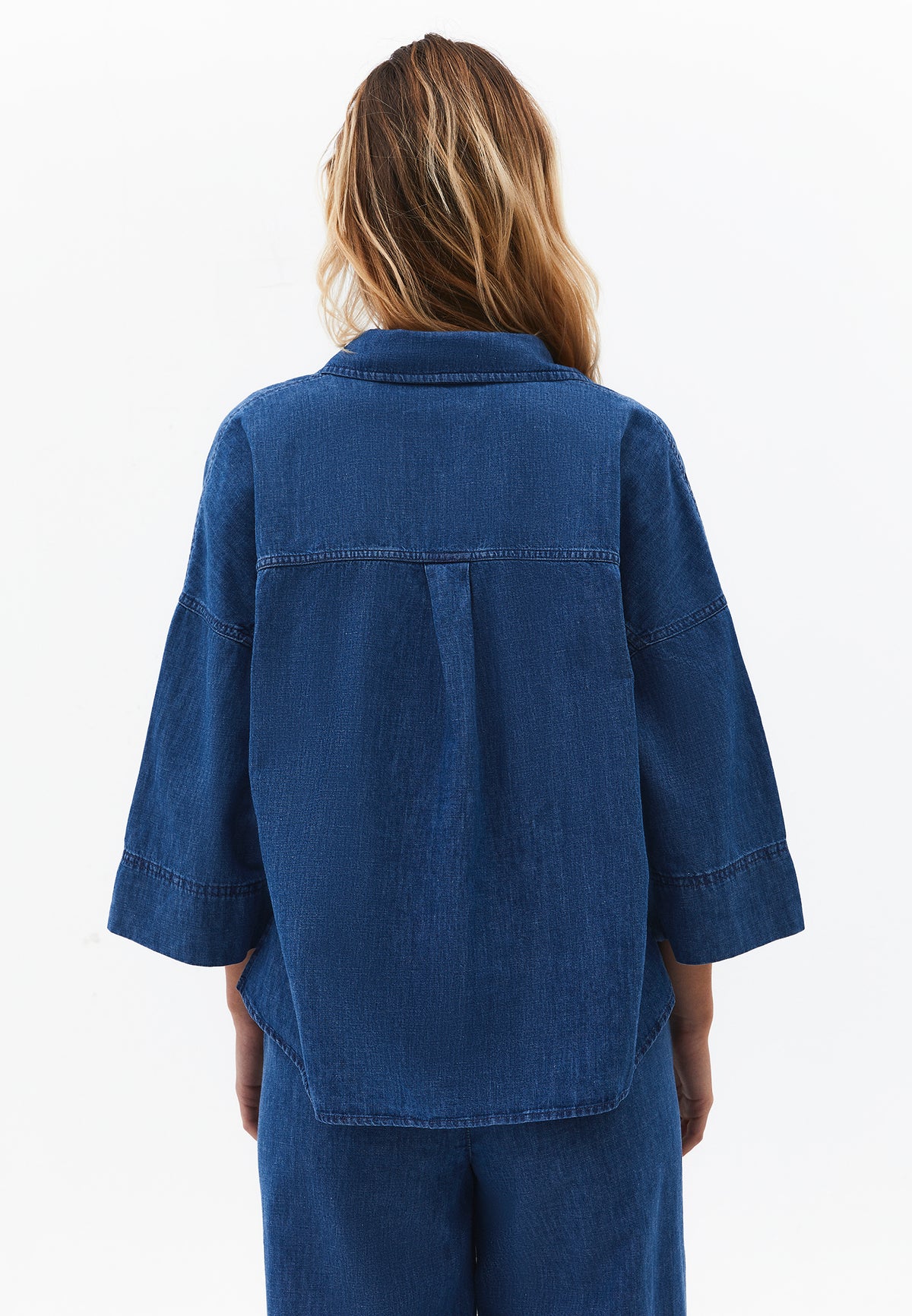 Oversize Shirt Denim Women Topwear Three Quarter Sleeve Relaxed Fit - RODEO BLUE DENIM