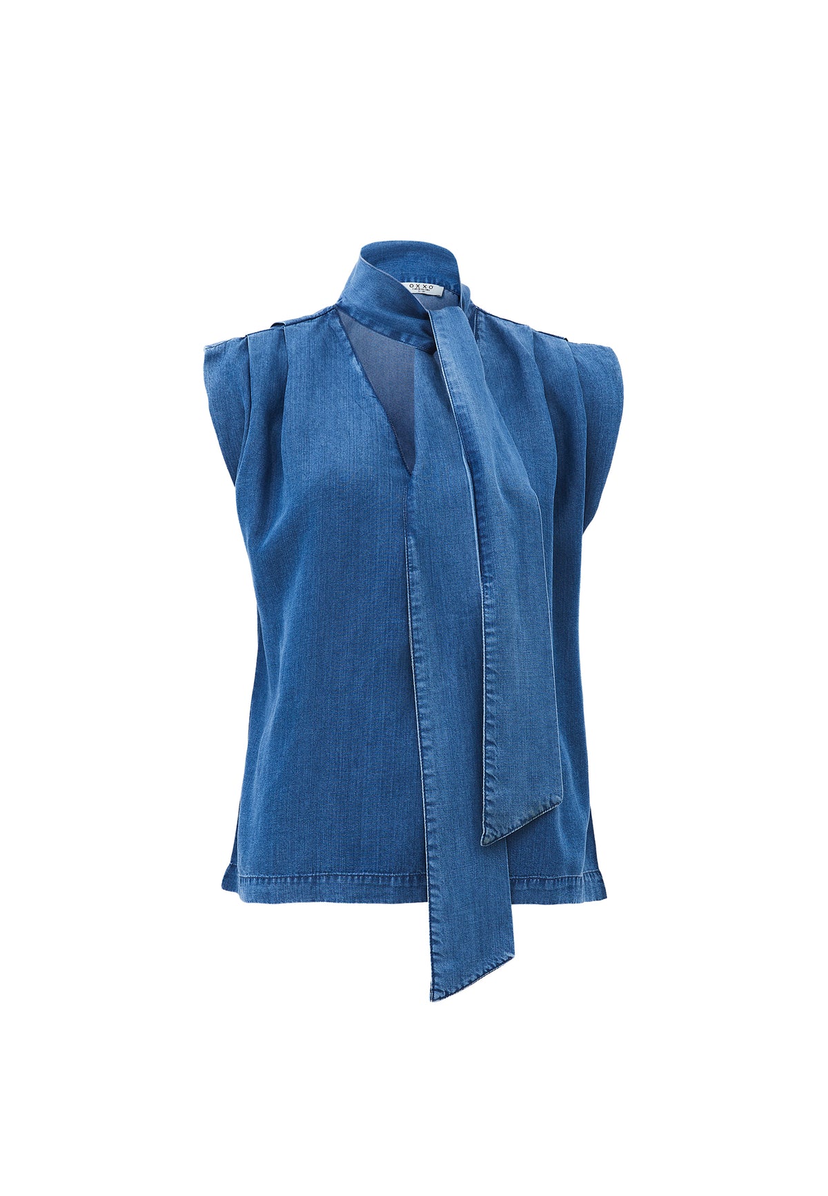 Sleeveless Blouse With Bow Detail - RODEO BLUE DENIM