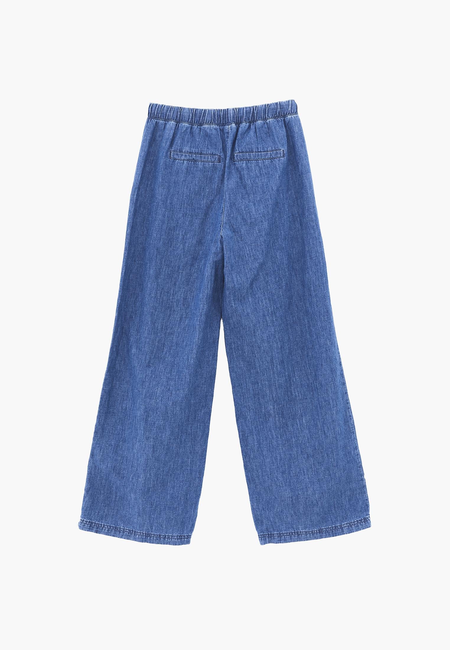 High Waist Wide Leg Denim Pants - RODEO BLUE DENIM