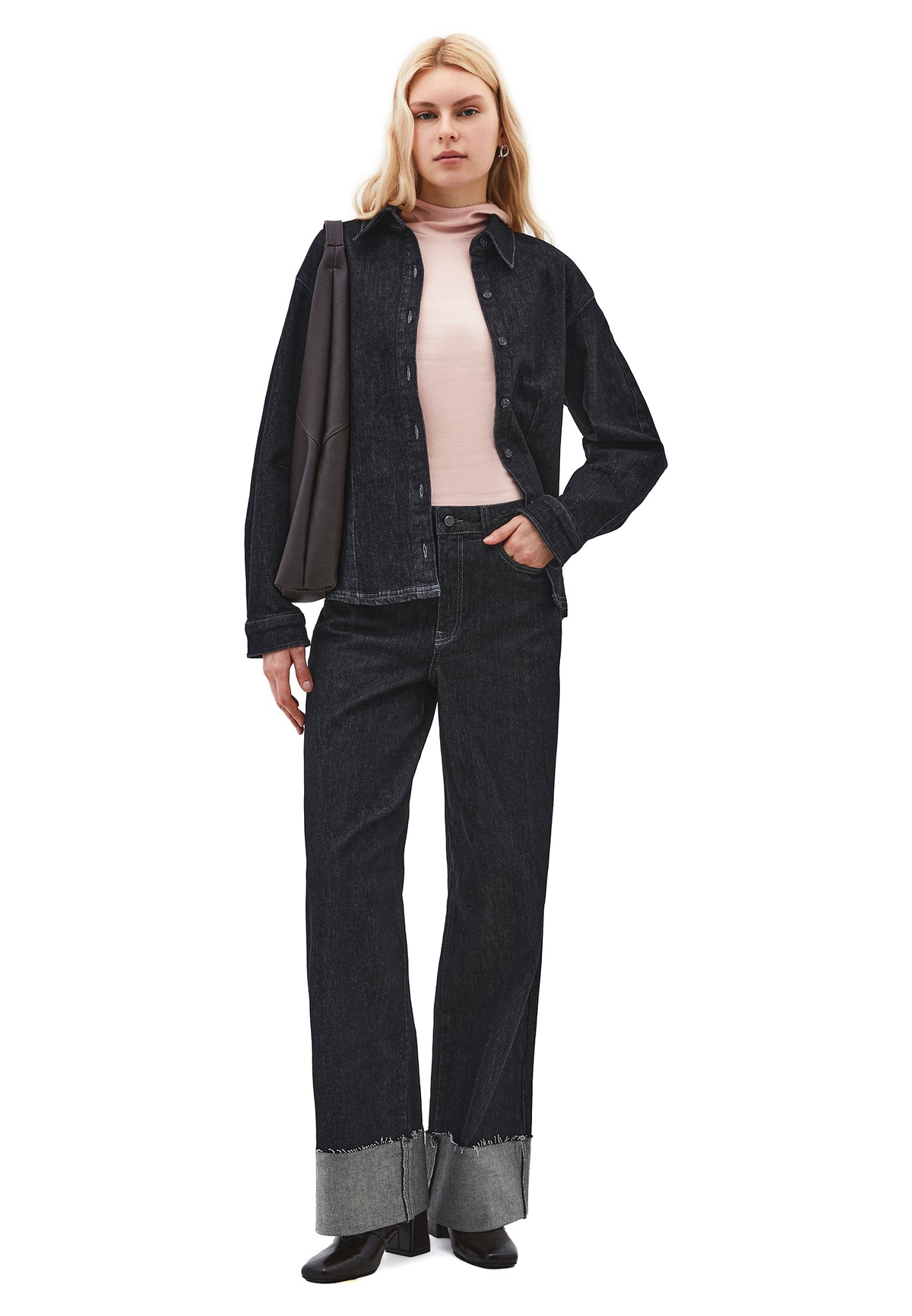 Hooded Turtleneck Blouse - Pink