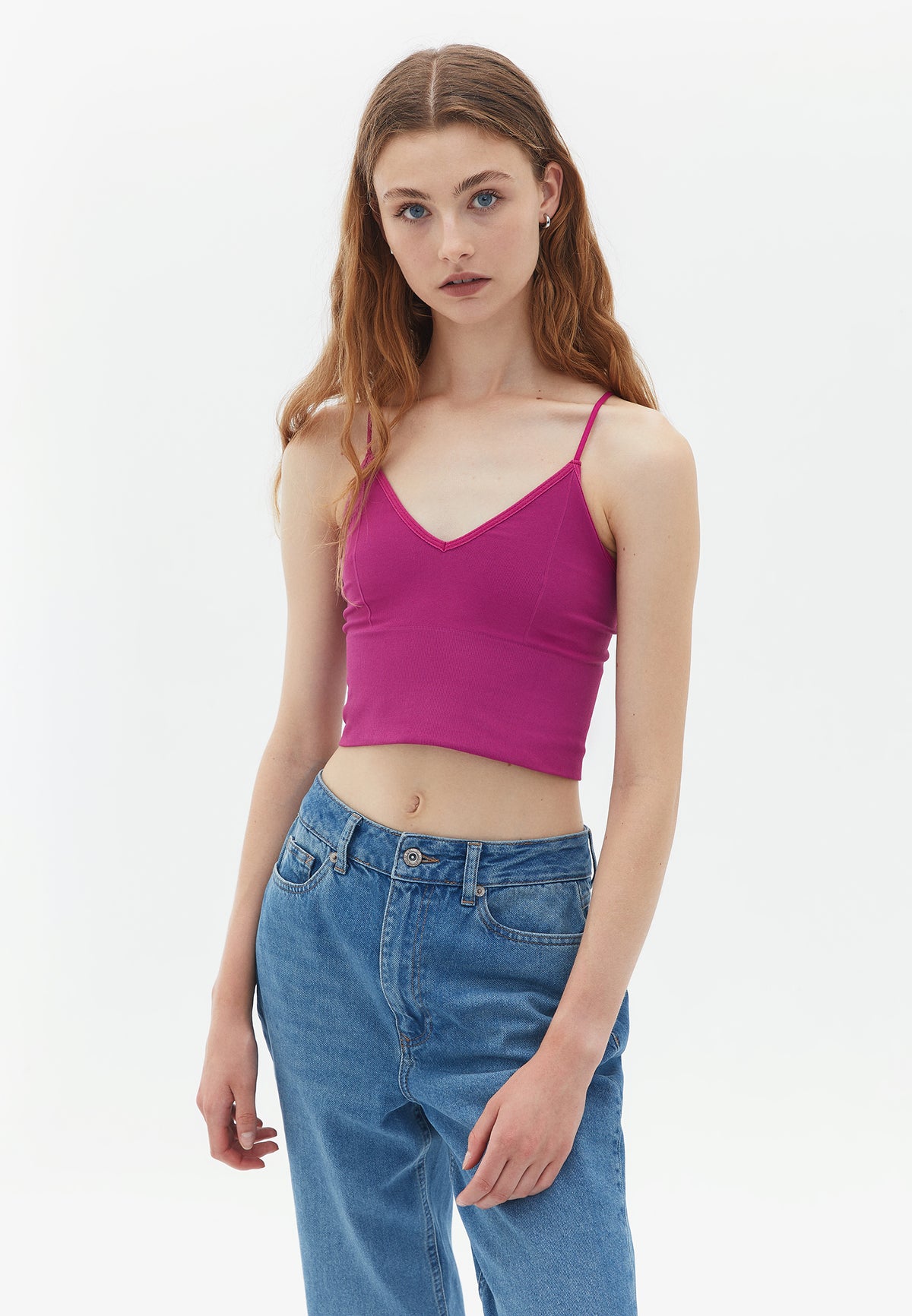 Seamless Camisole With V Neck And Straps - Pink