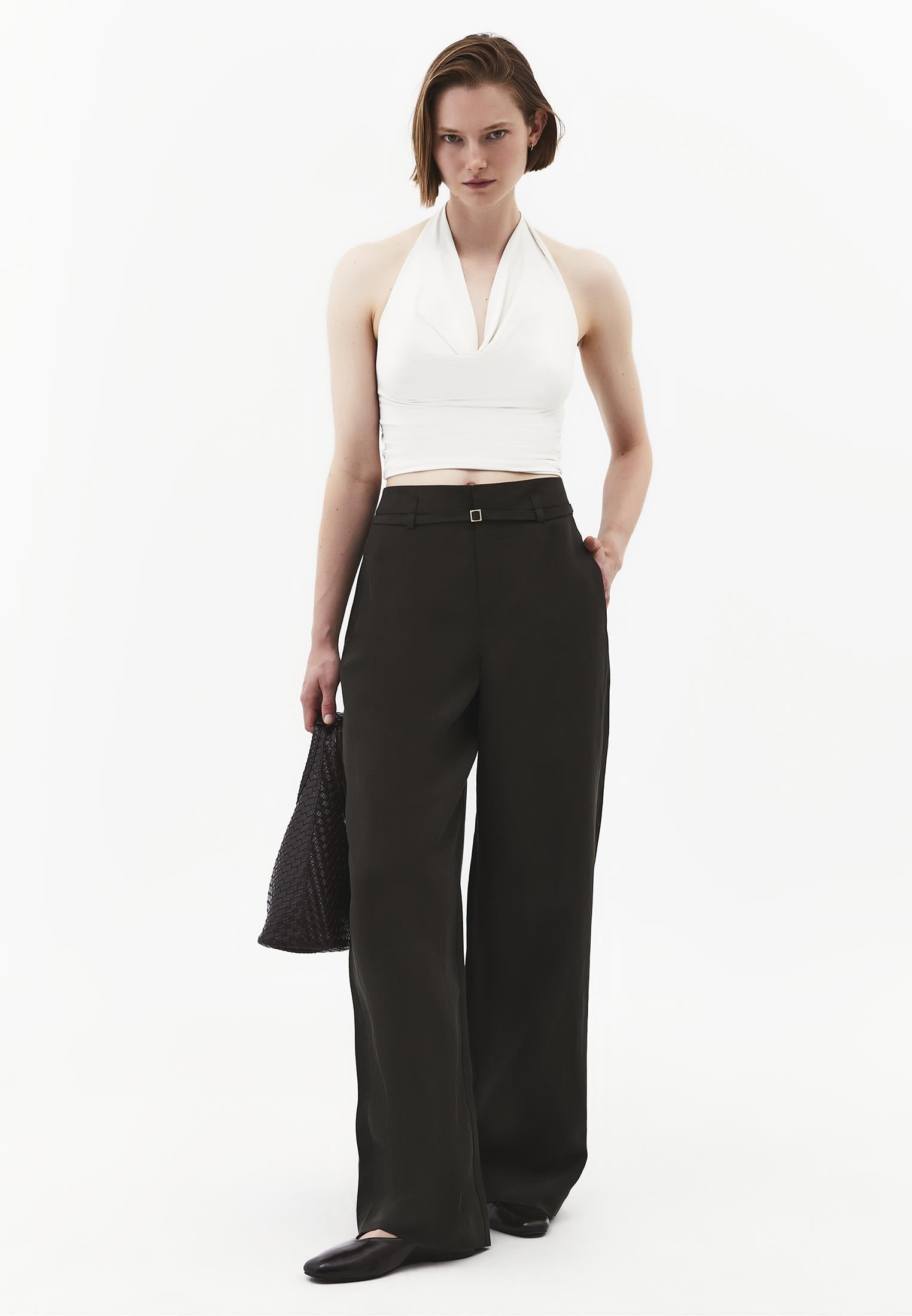 Straight Leg Pants With Belt Detail - ROSIN