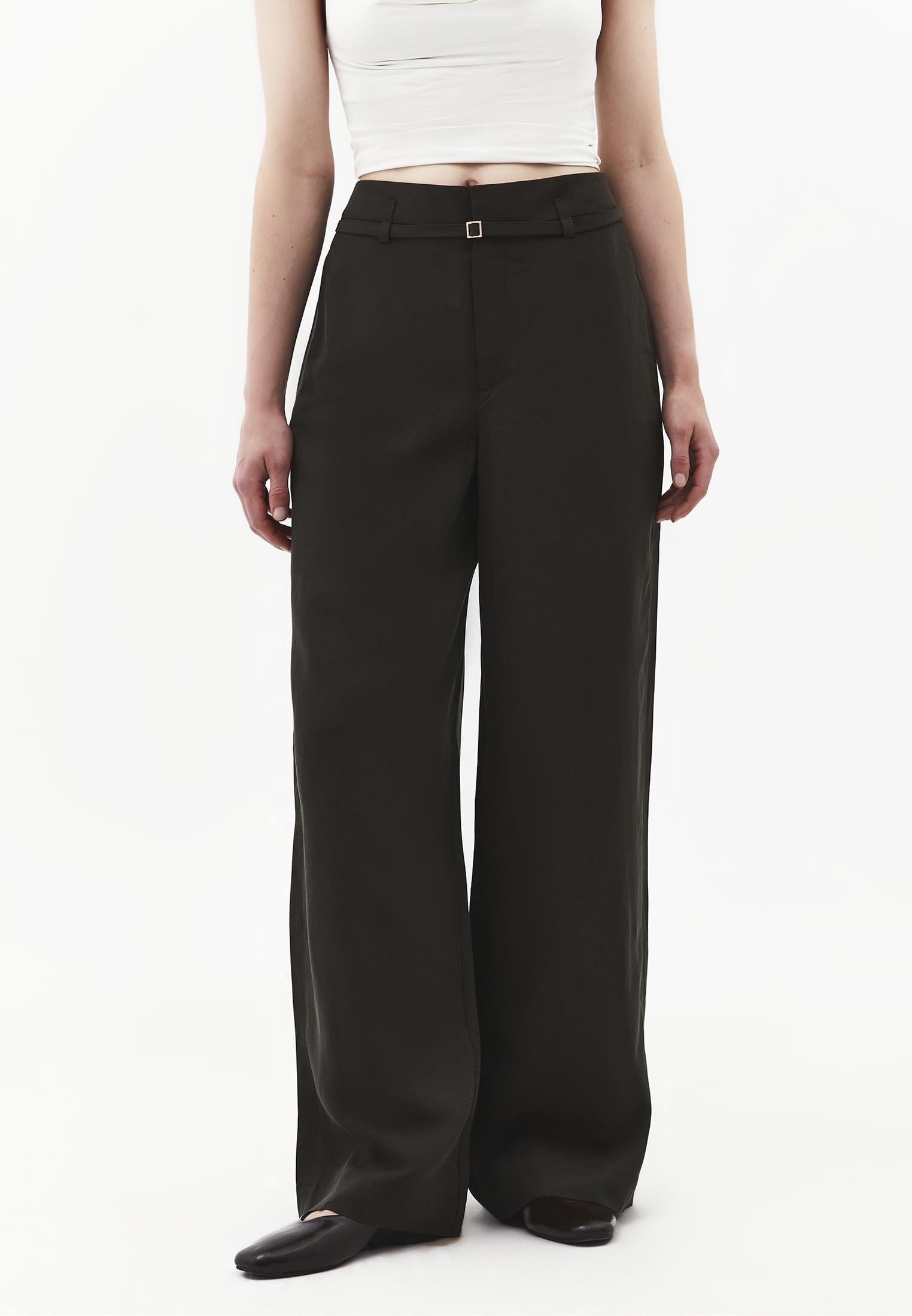 Straight Leg Pants With Belt Detail - ROSIN