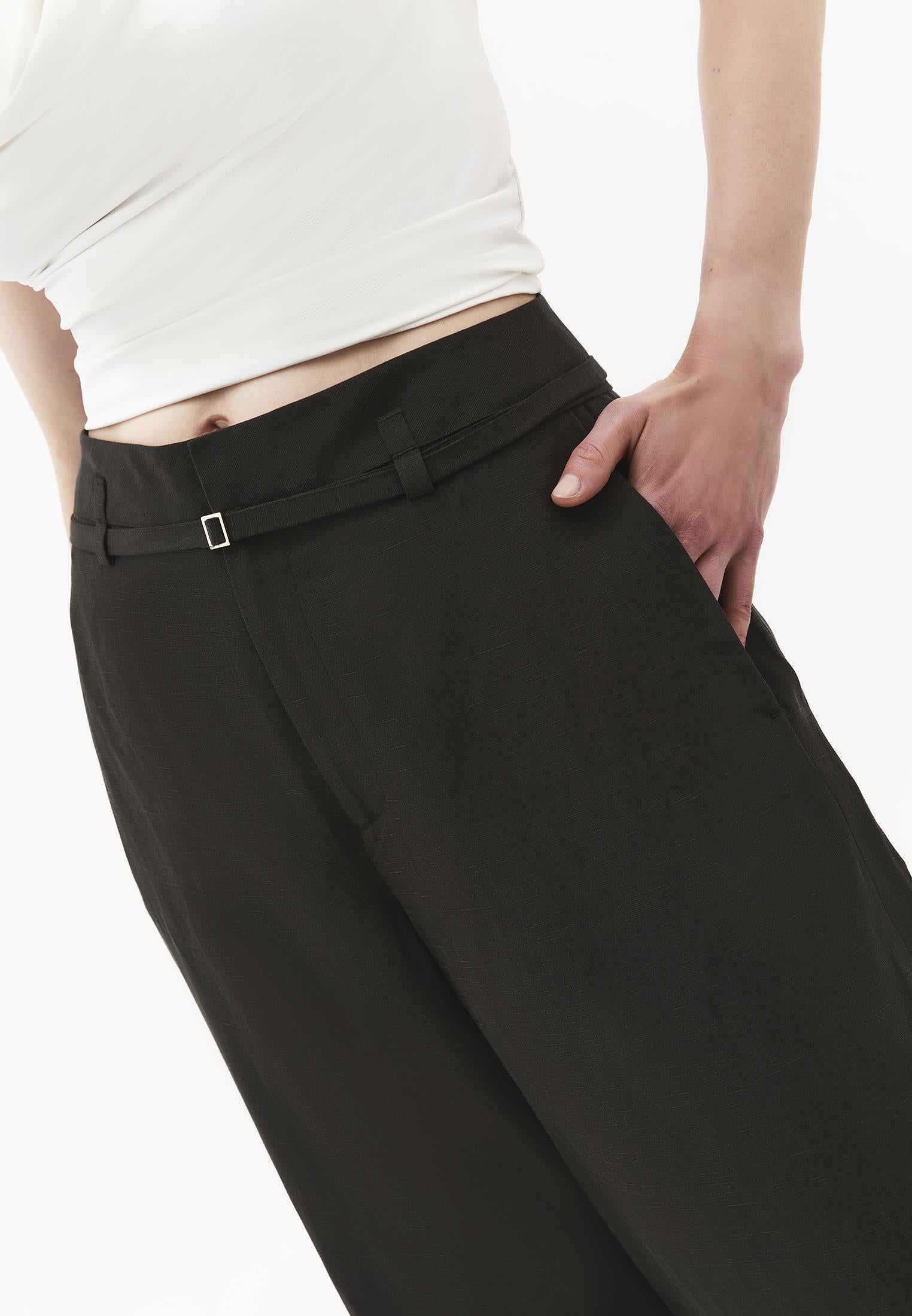 Straight Leg Pants With Belt Detail - ROSIN
