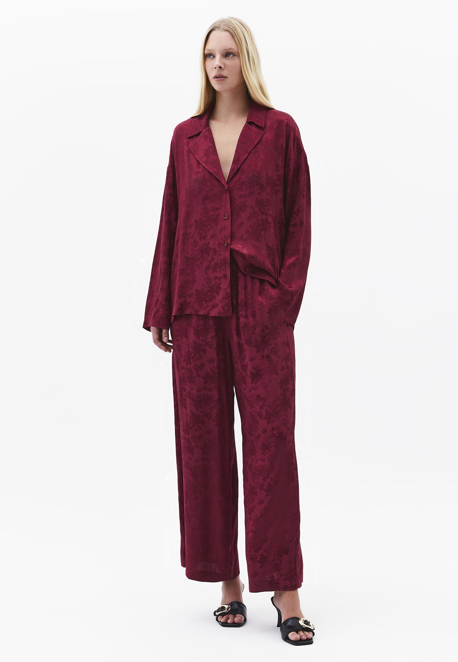 Ultra High Waist Wide Leg Elastic Waist Pants - RUMBA RED