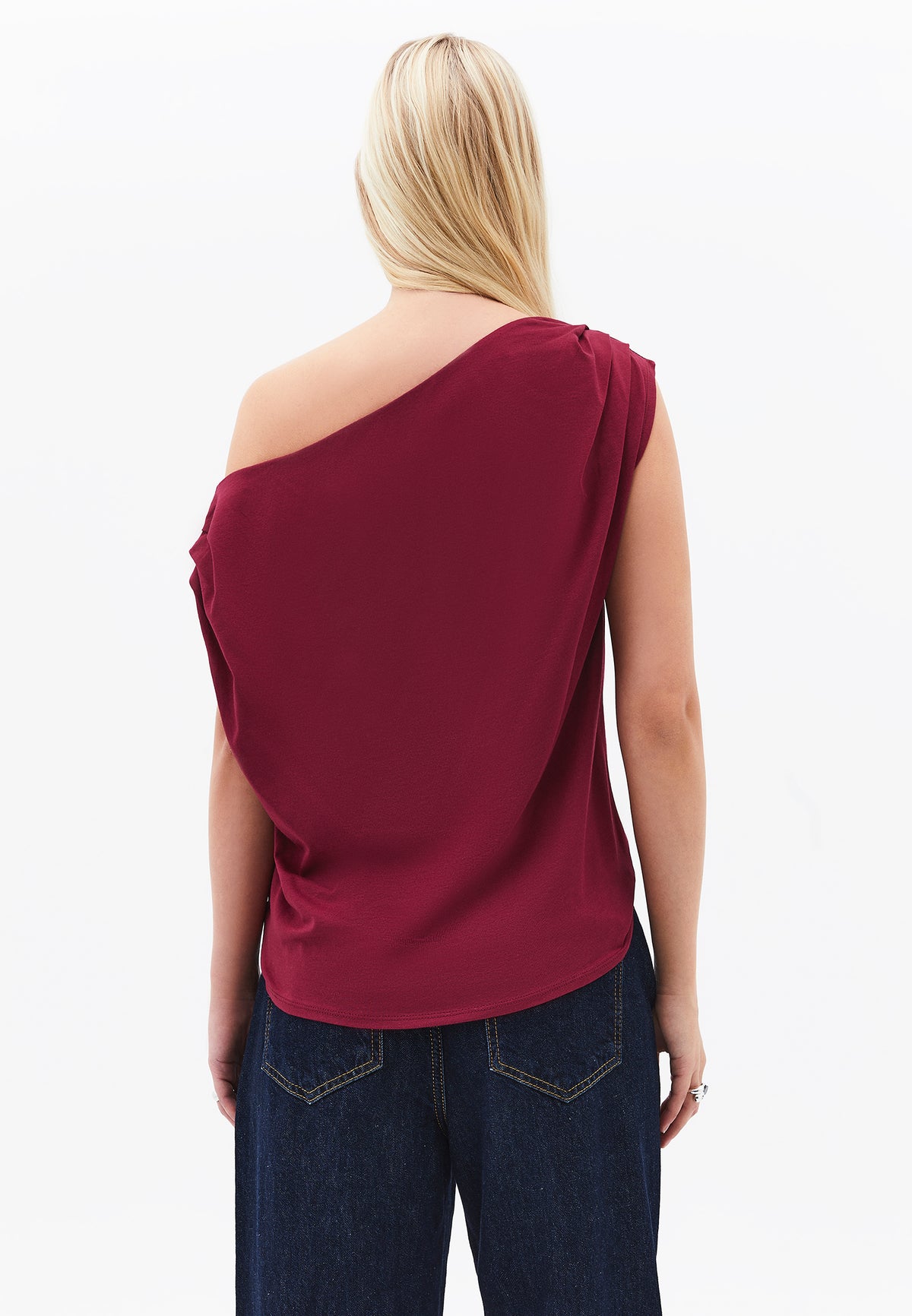 Pleated Asymmetric T-Shirt - Red