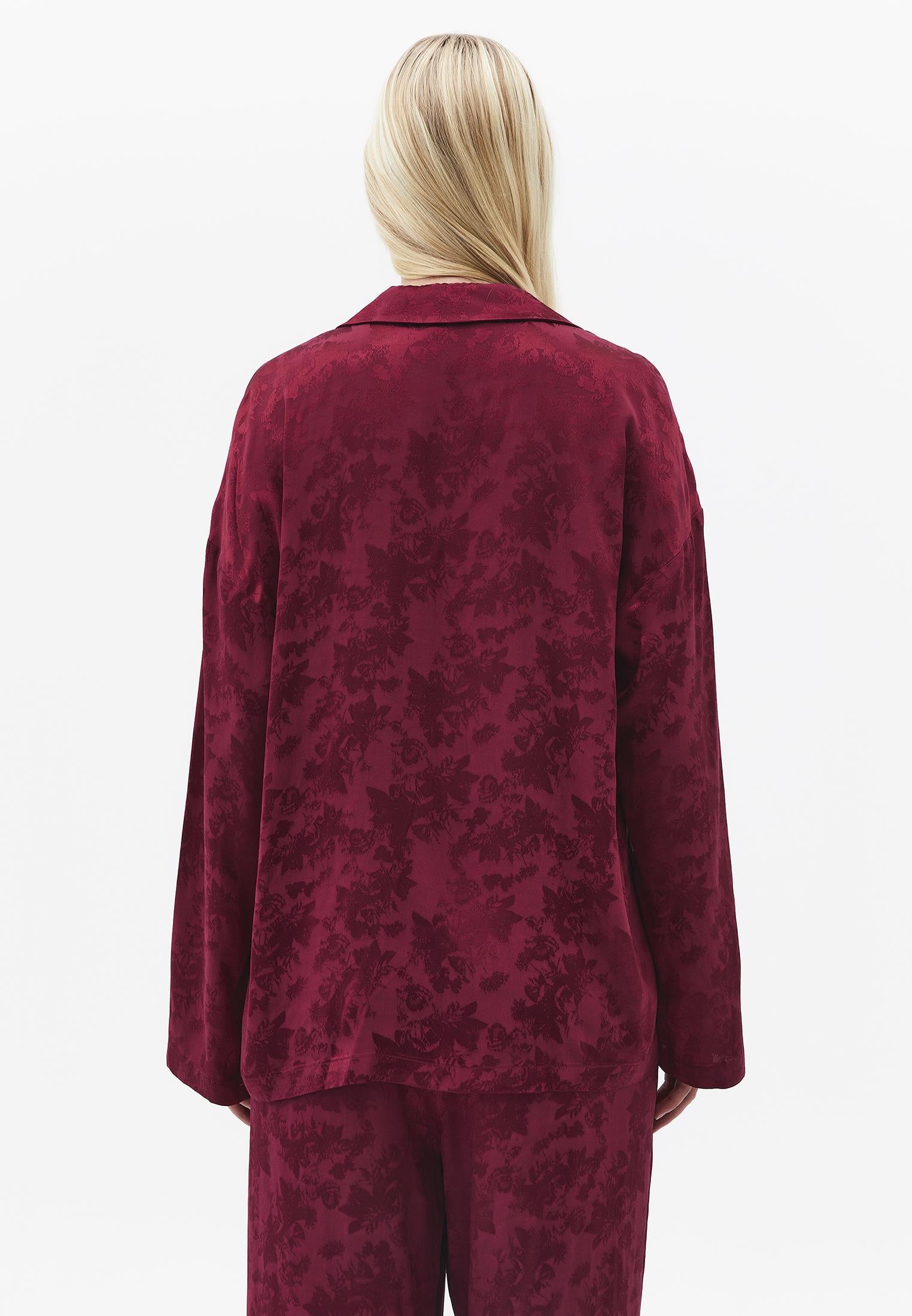 Long Sleeve Oversize Shirt With Button Details - RUMBA RED