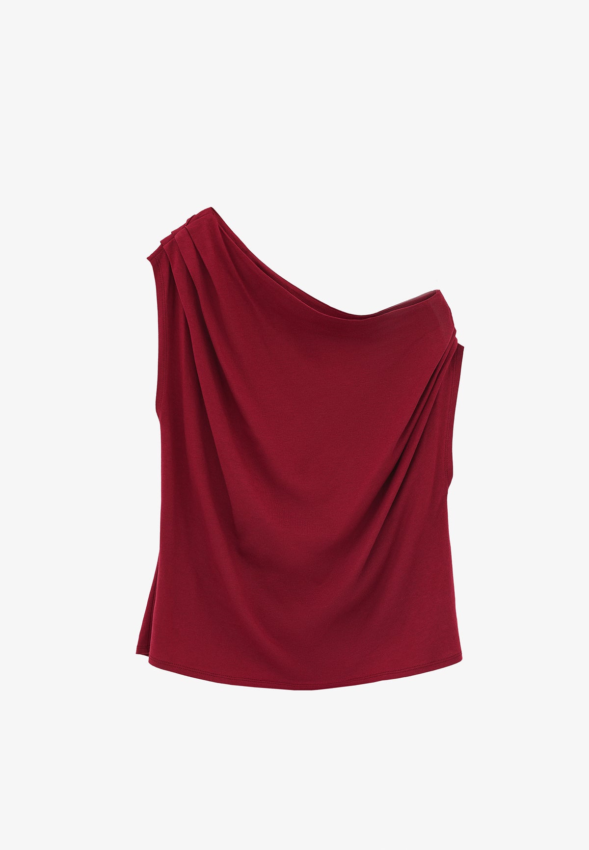 Pleated Asymmetric T-Shirt - Red