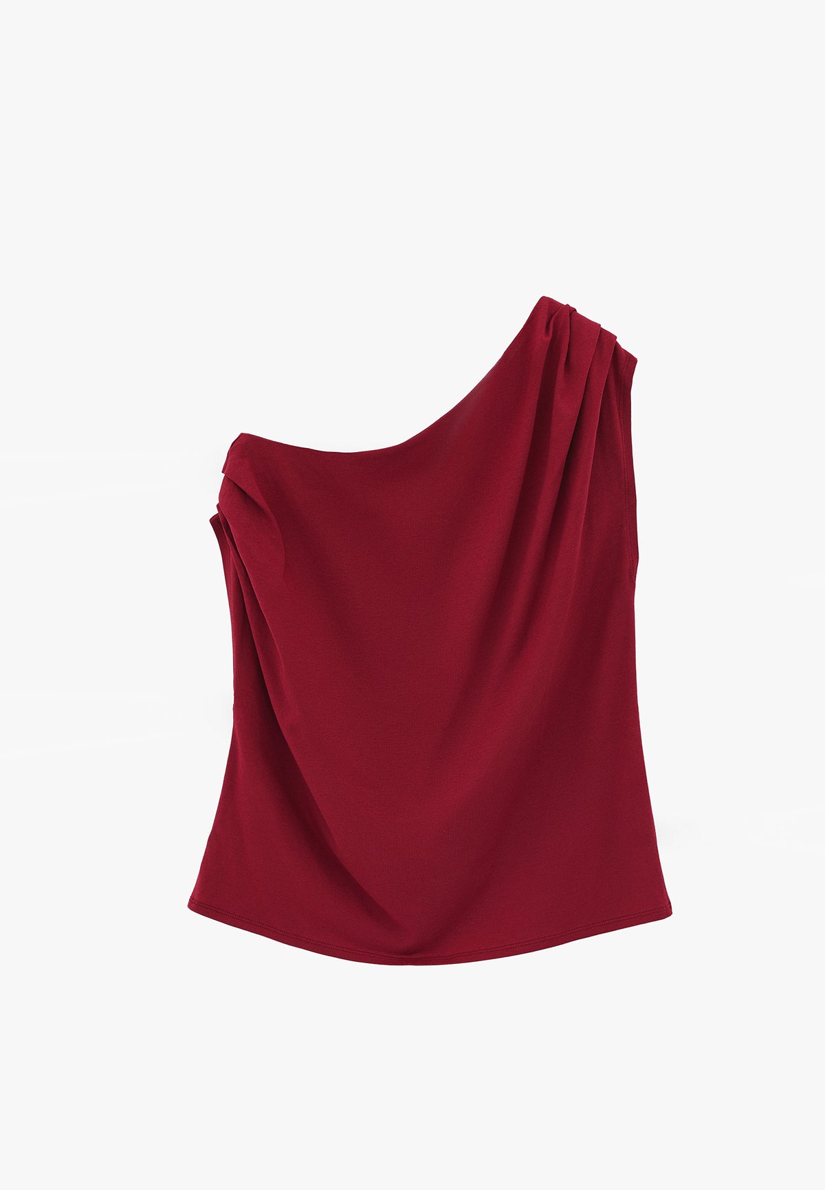 Pleated Asymmetric T-Shirt - Red