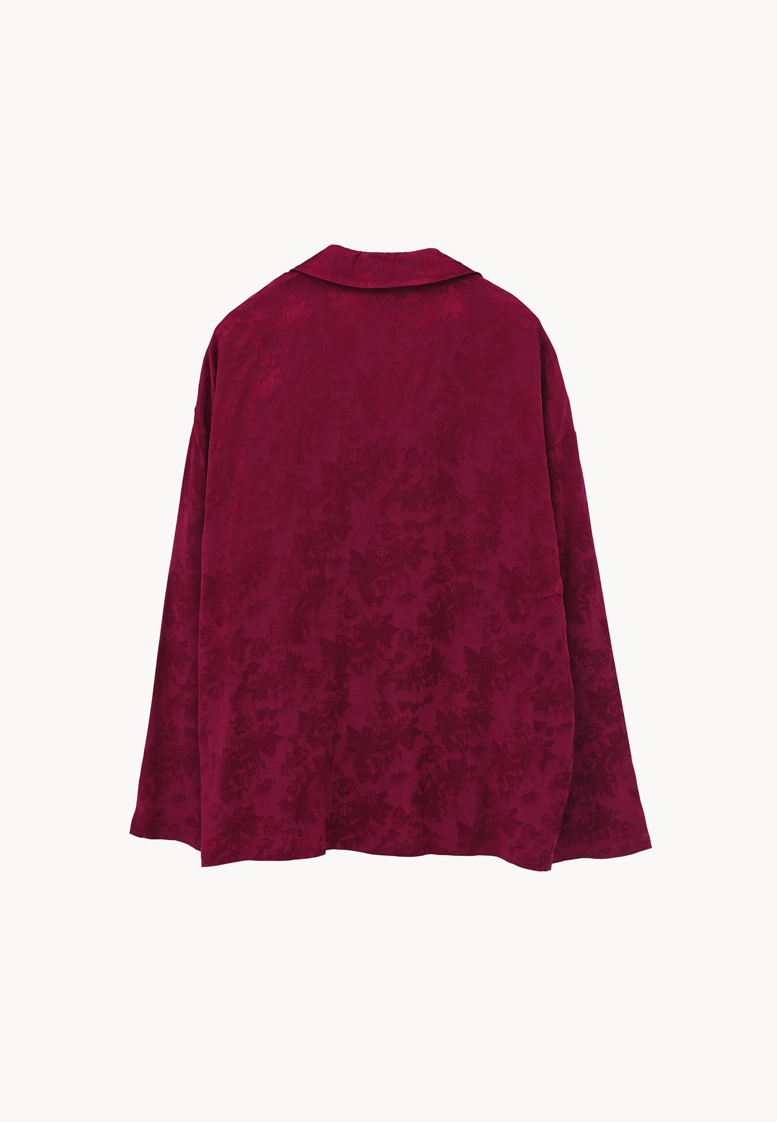 Long Sleeve Oversize Shirt With Button Details - RUMBA RED