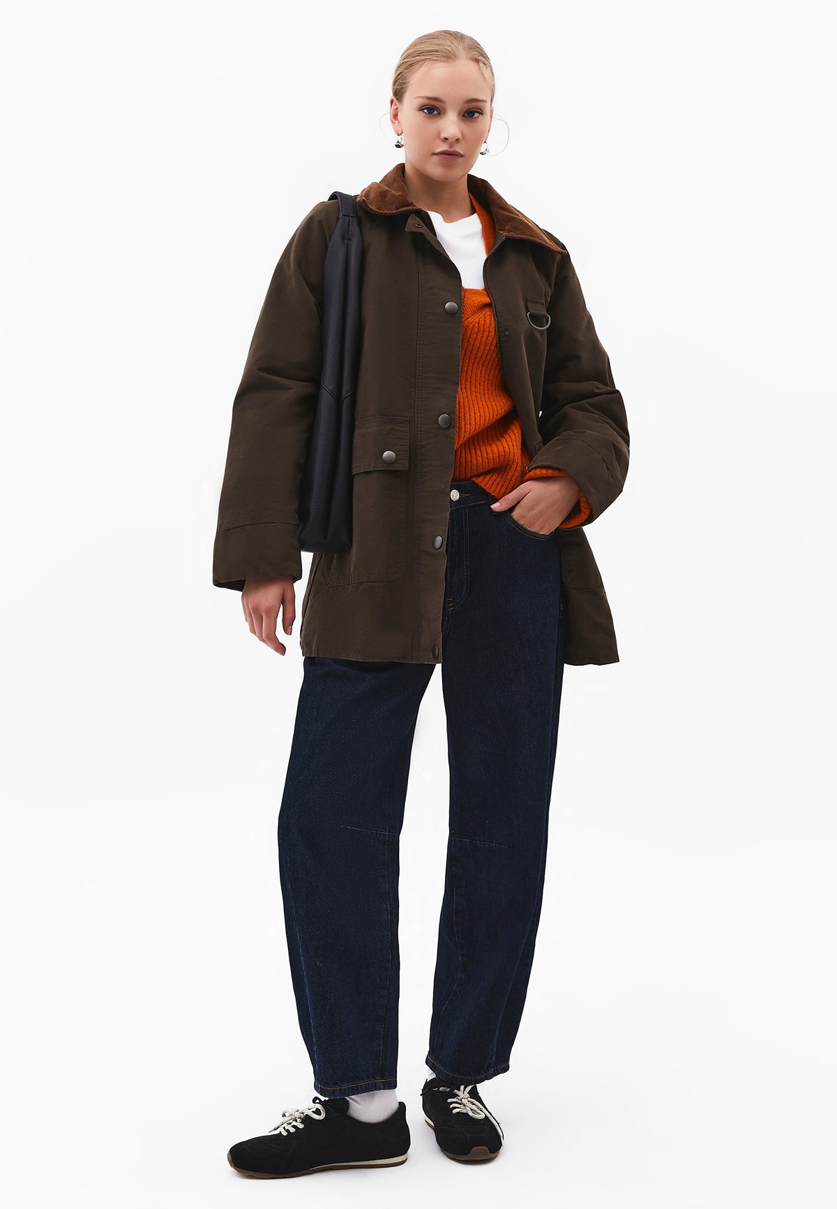Loose V-Neck Sweater - Orange