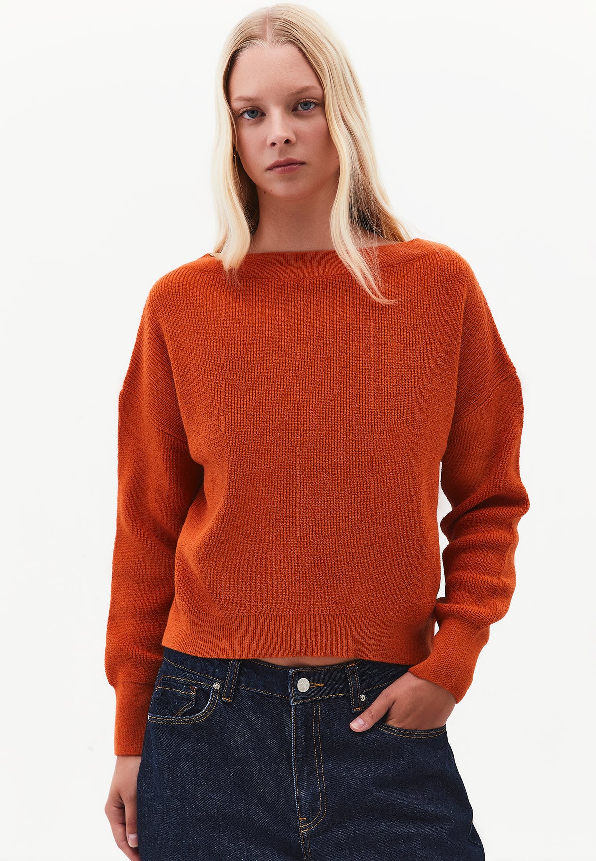 Boat Neck Loose Sweater - RUST