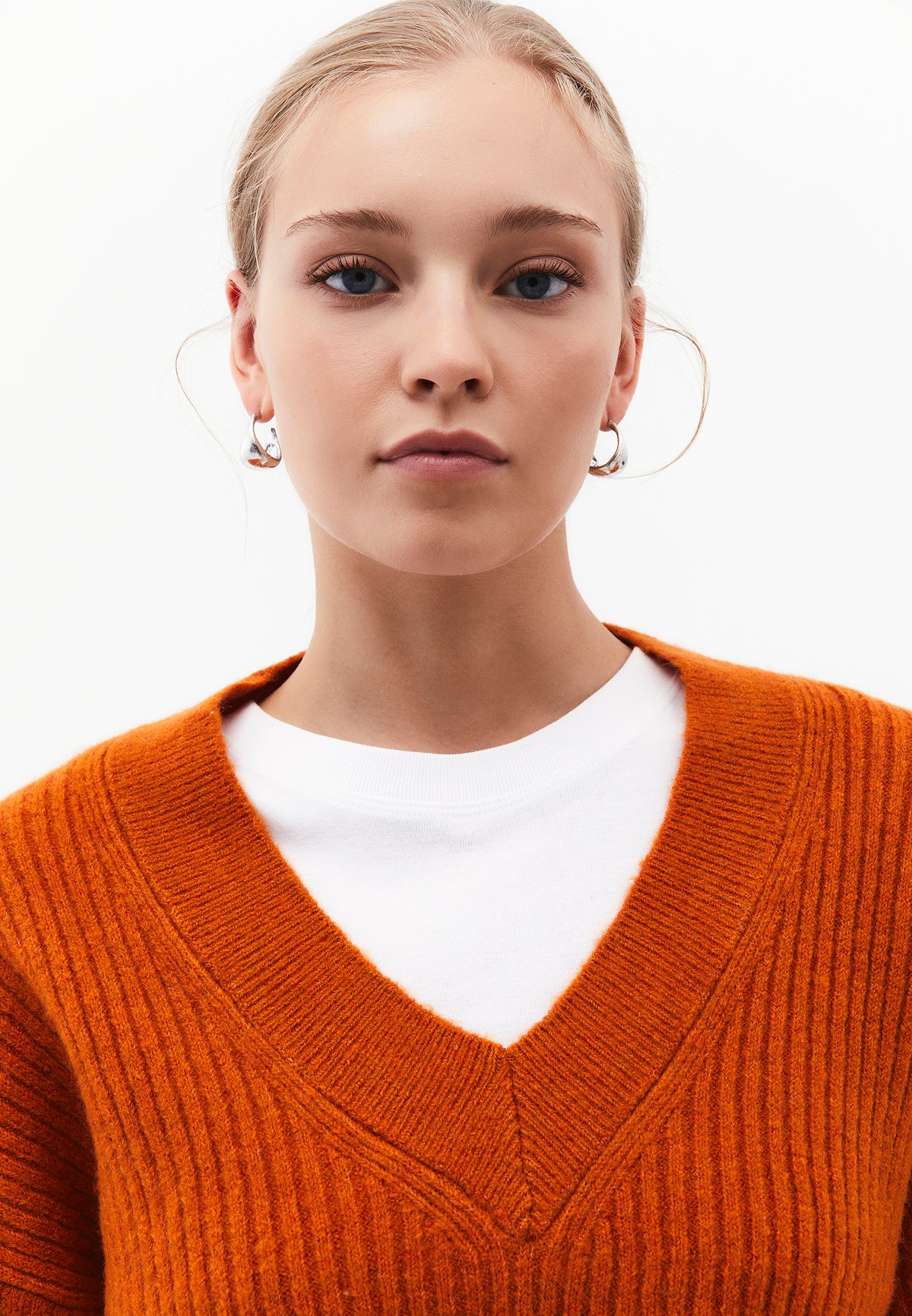 Loose V-Neck Sweater - Orange