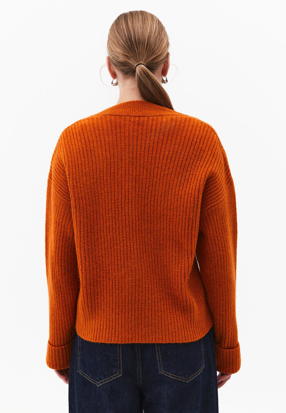 Loose V-Neck Sweater - Orange