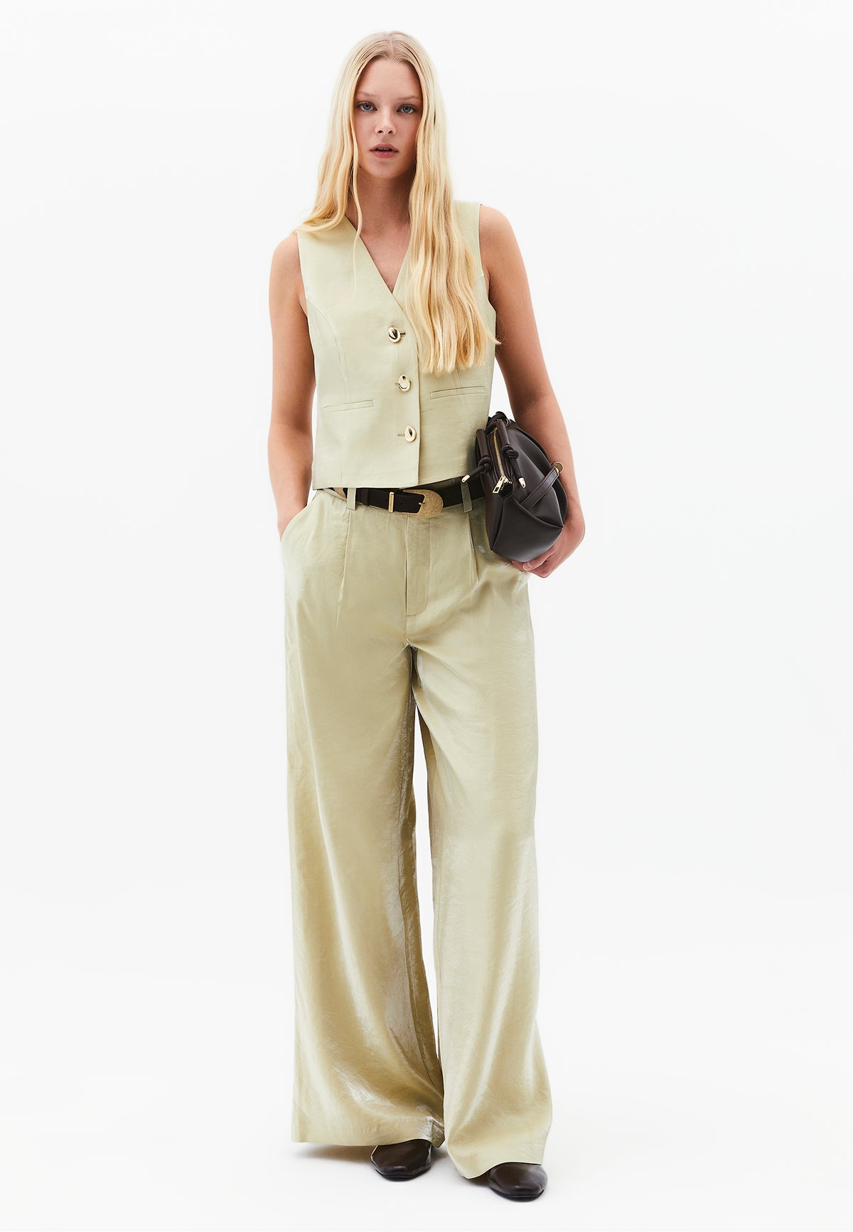 V Neck Loose Fit Vest - Green