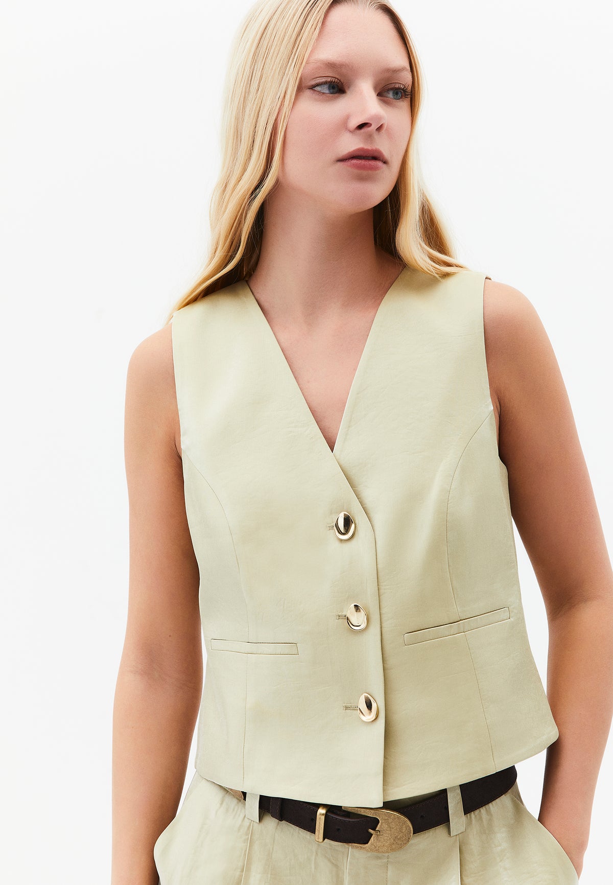 V Neck Loose Fit Vest - Green